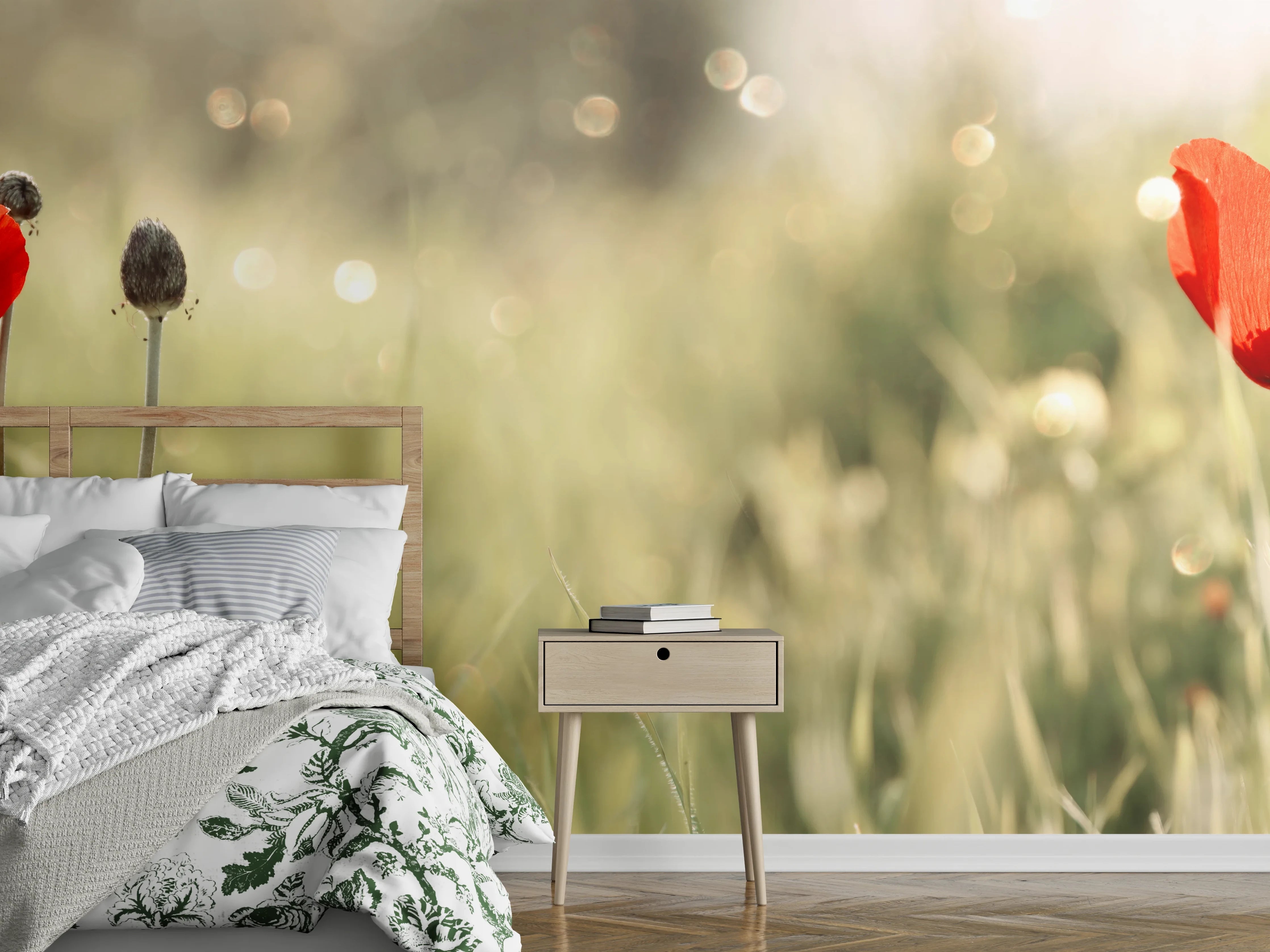 Wandverkleidung Schlafzimmer - Roter Mohn auf Wiese