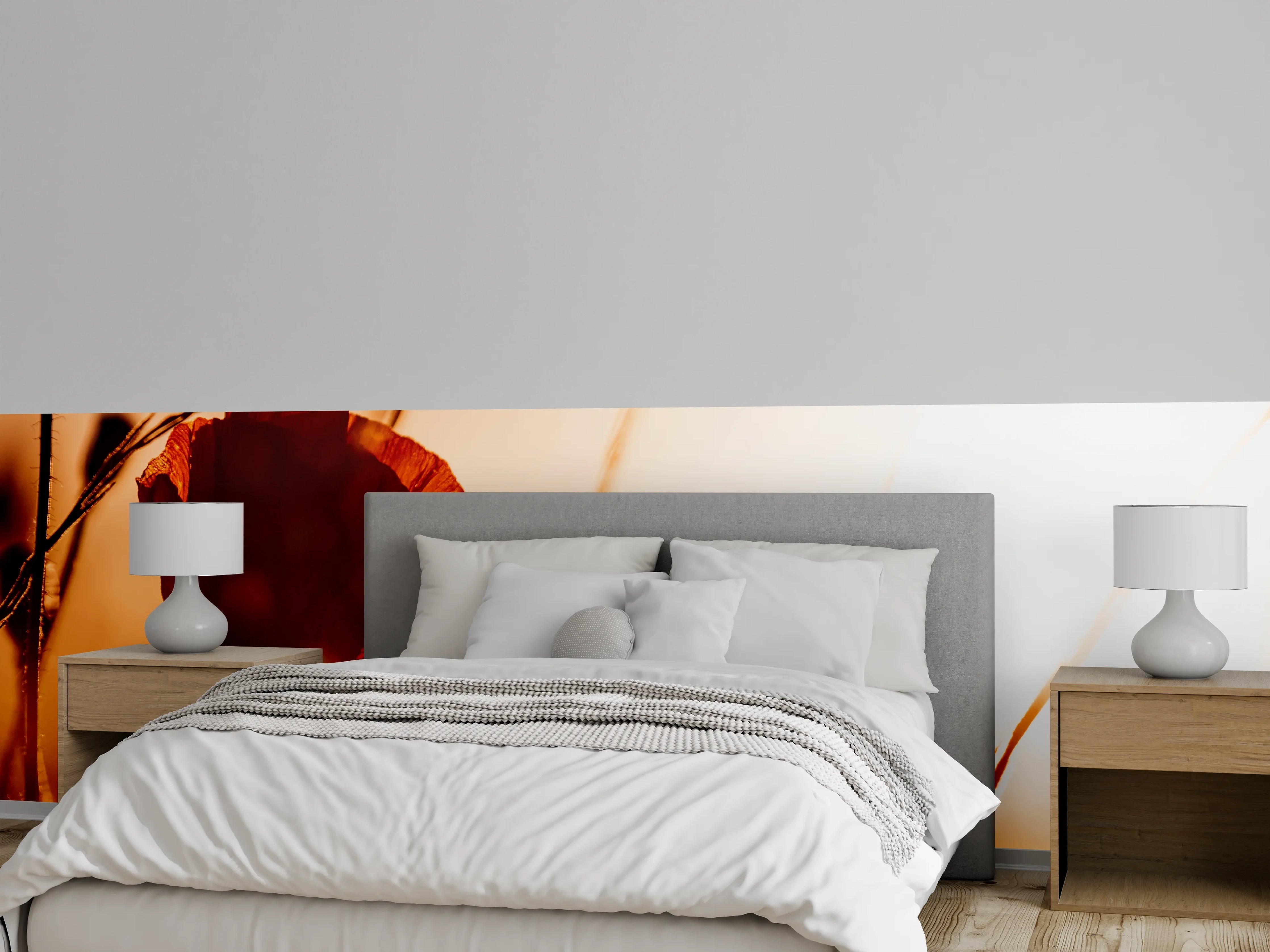 Wandverkleidung Schlafzimmer - Roter Mohn im sanften Sonnenlicht