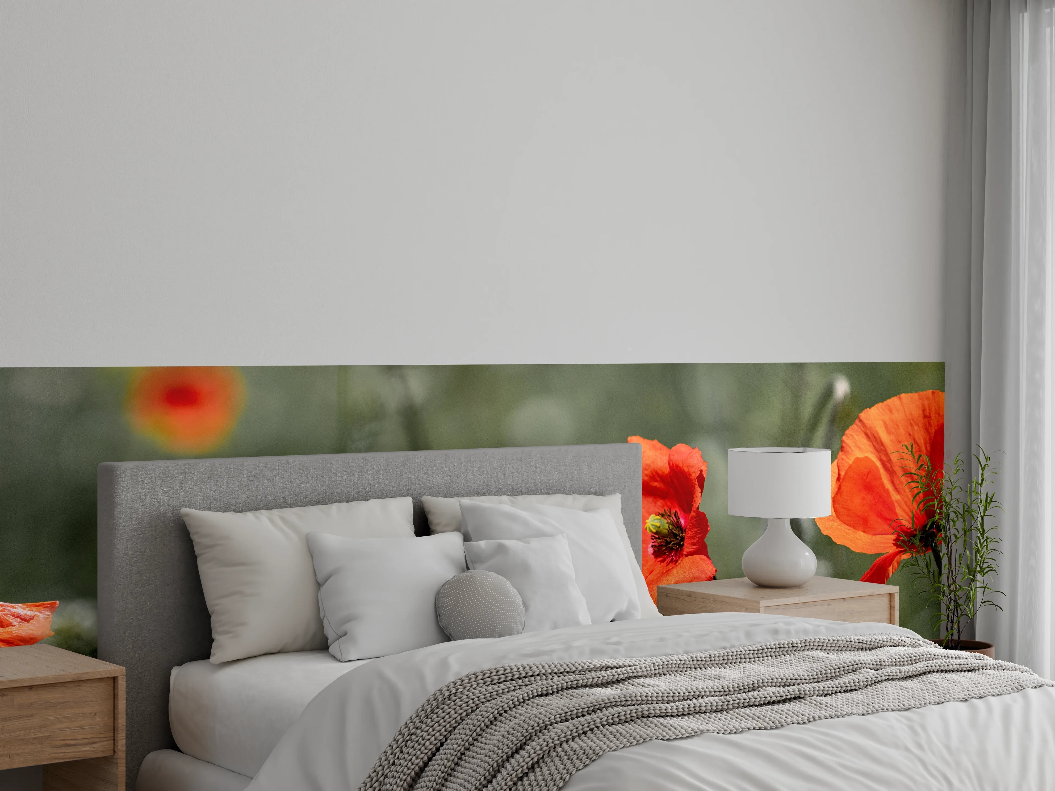 Wandverkleidung Schlafzimmer - Roter Mohn inmitten des Grüns
