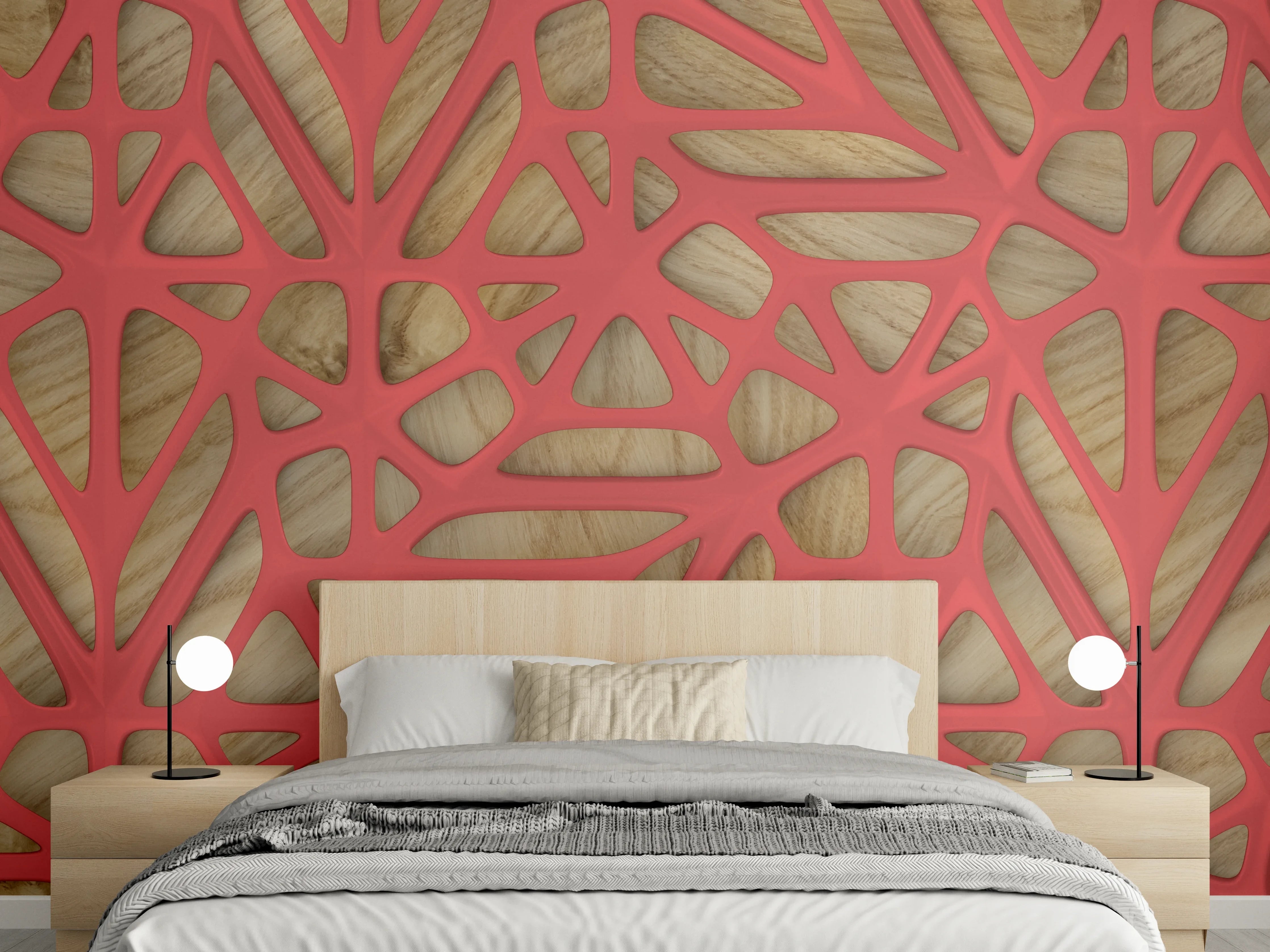 Wandverkleidung Schlafzimmer - Rotes Gitter Muster