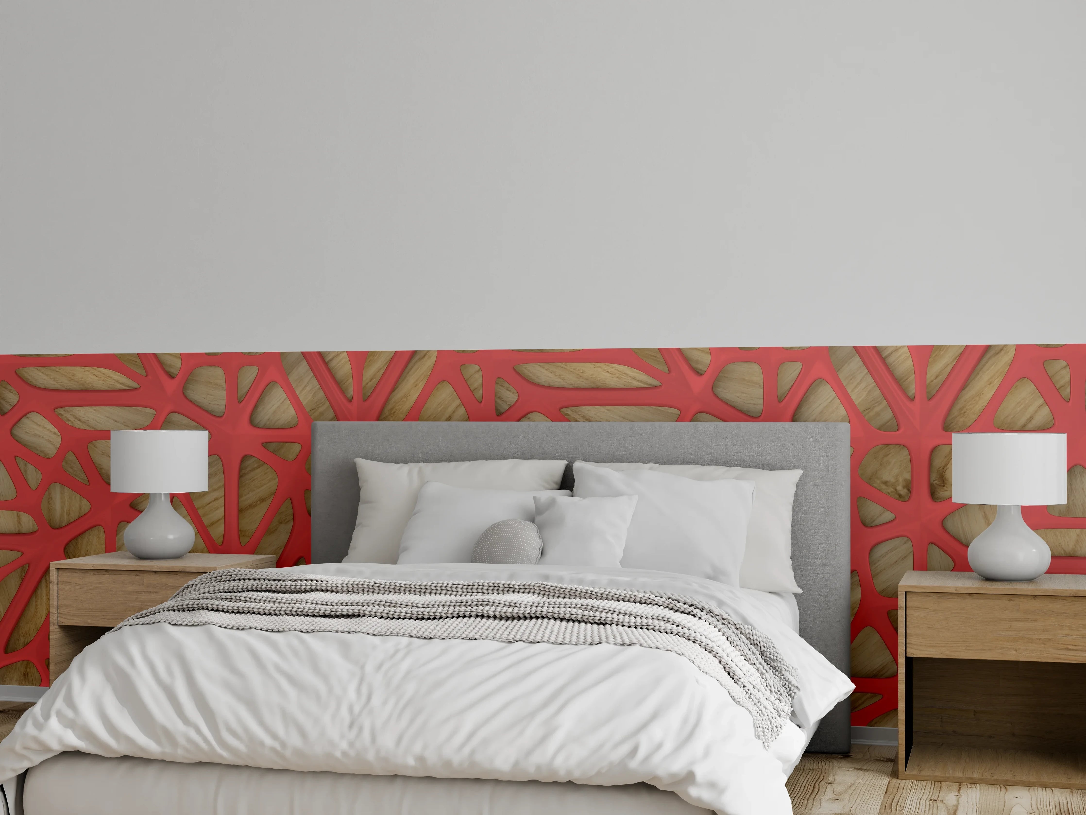 Wandverkleidung Schlafzimmer - Rotes Gitter Muster