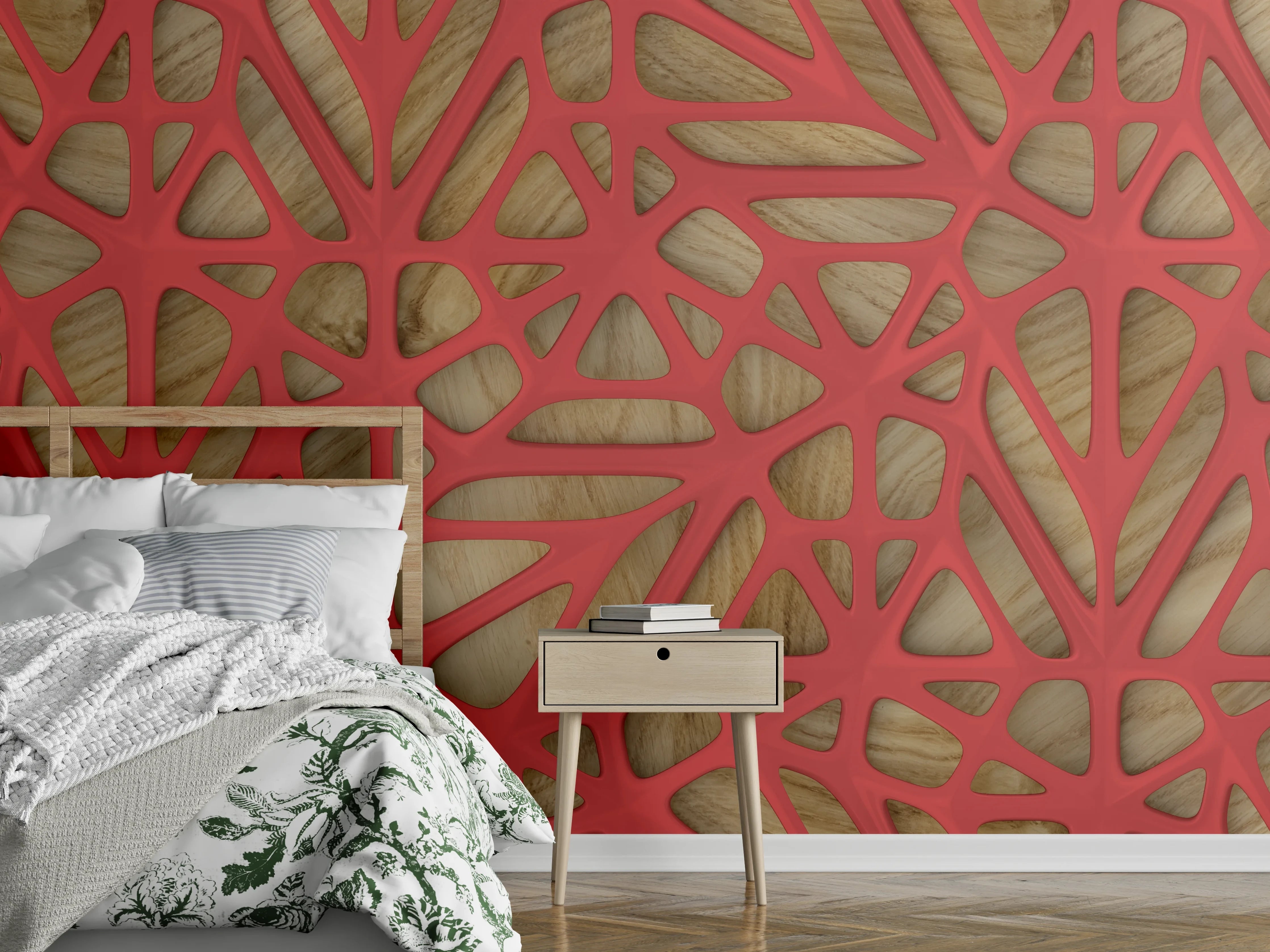 Wandverkleidung Schlafzimmer - Rotes Gitter Muster