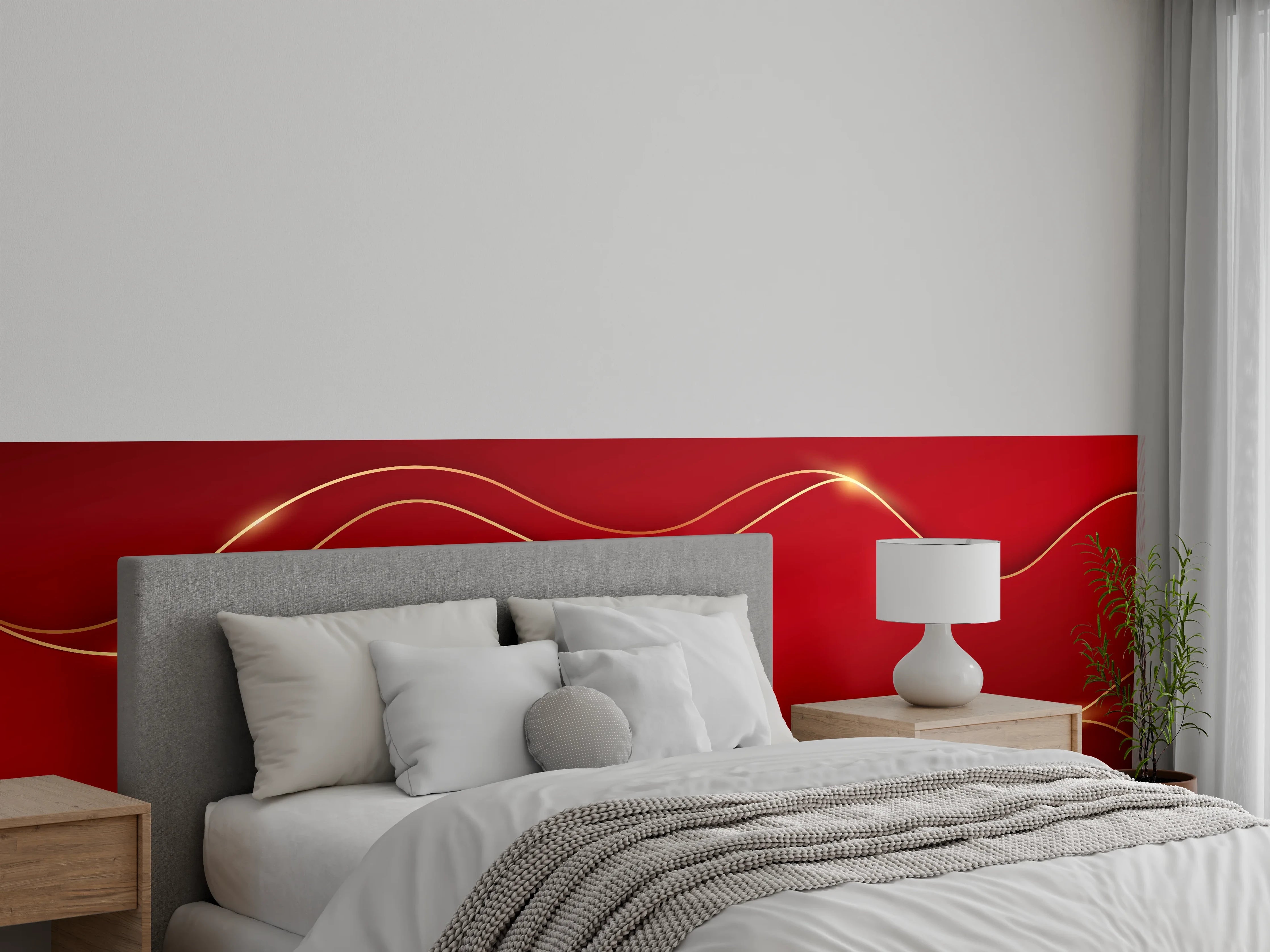 Wandverkleidung Schlafzimmer - Rotes Luxus-Design mit Goldakzenten