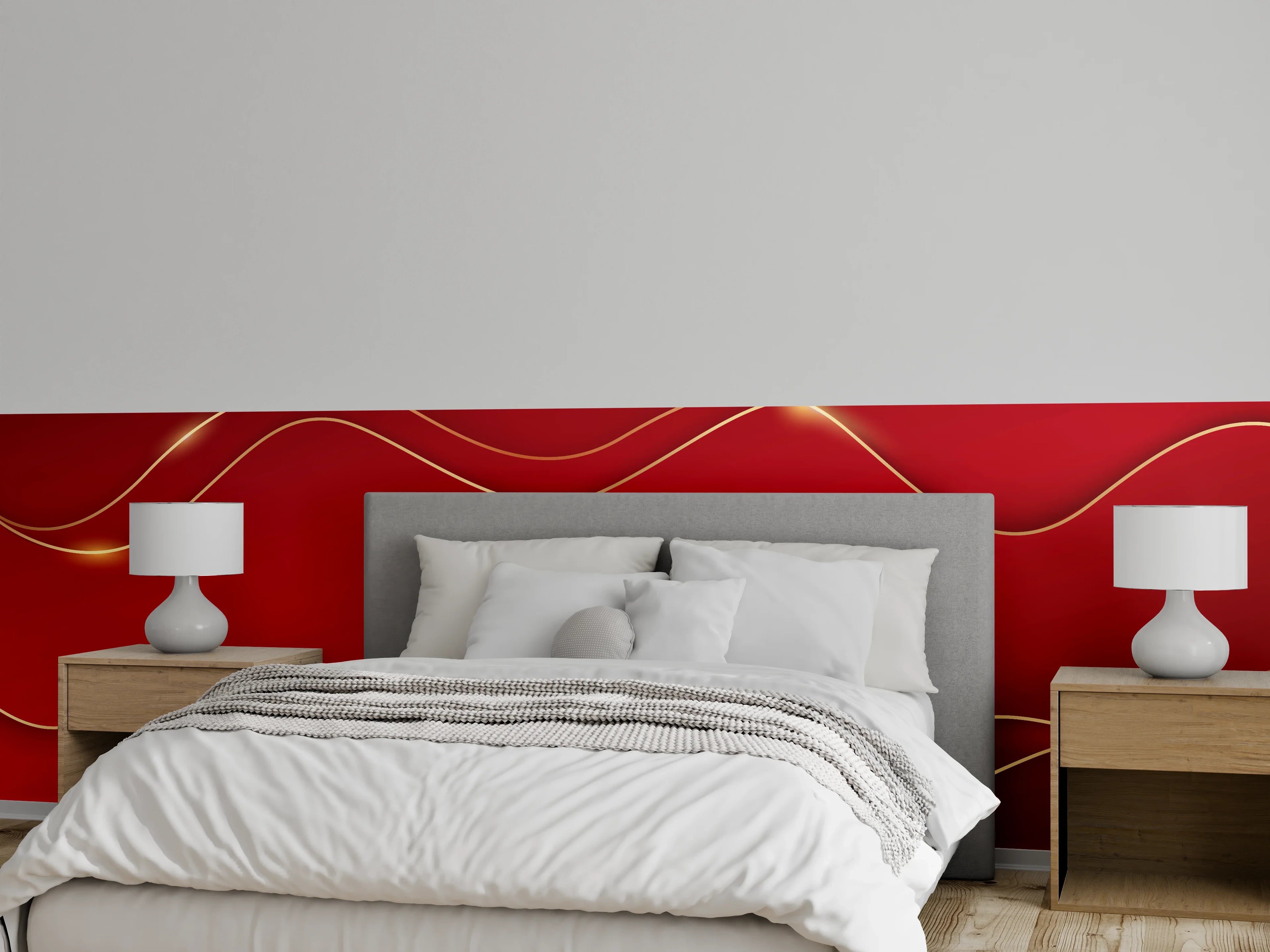 Wandverkleidung Schlafzimmer - Rotes Luxus-Design mit Goldakzenten