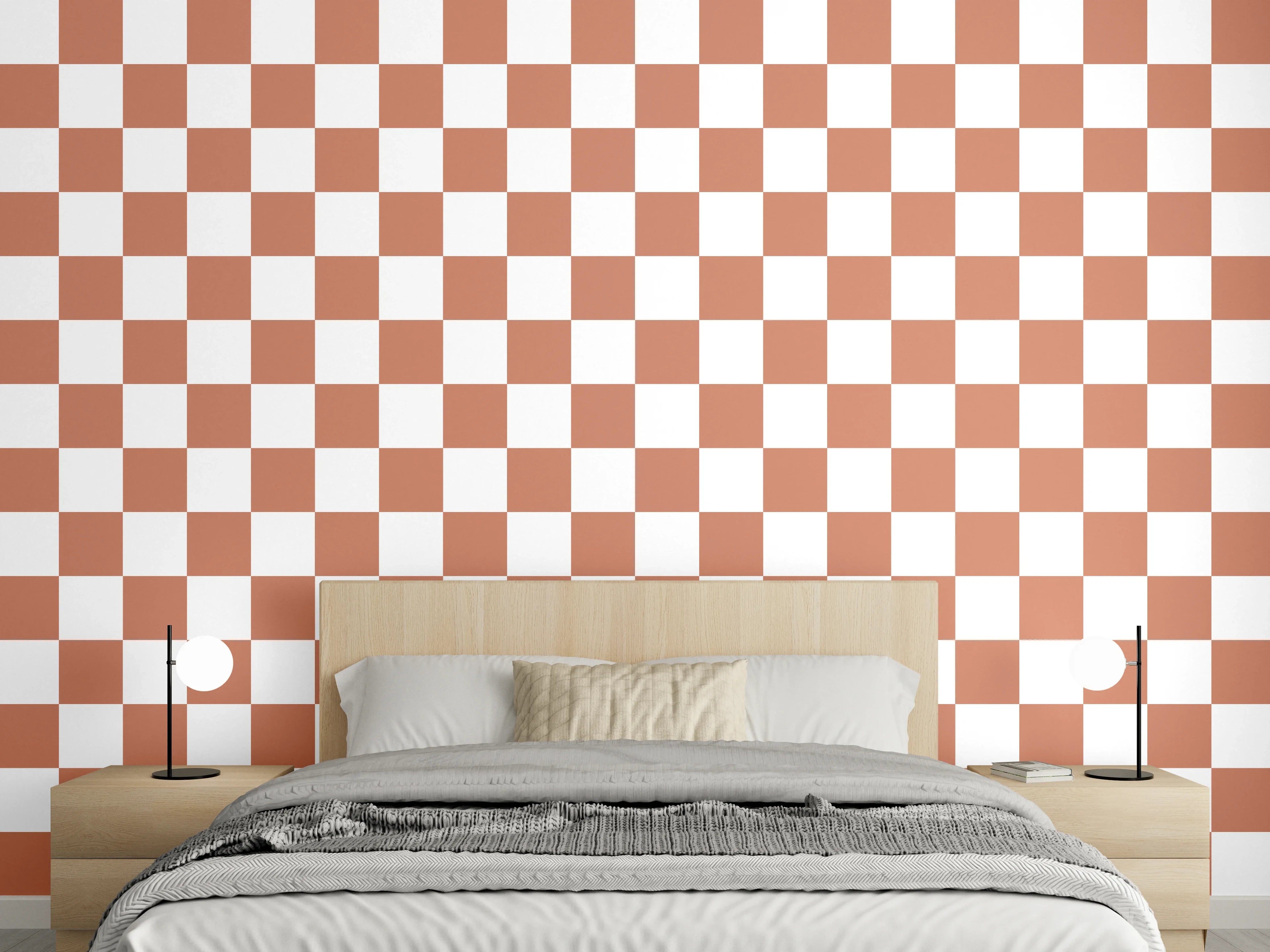 Wandverkleidung Schlafzimmer - Rotes Schachbrettmuster auf Weiß