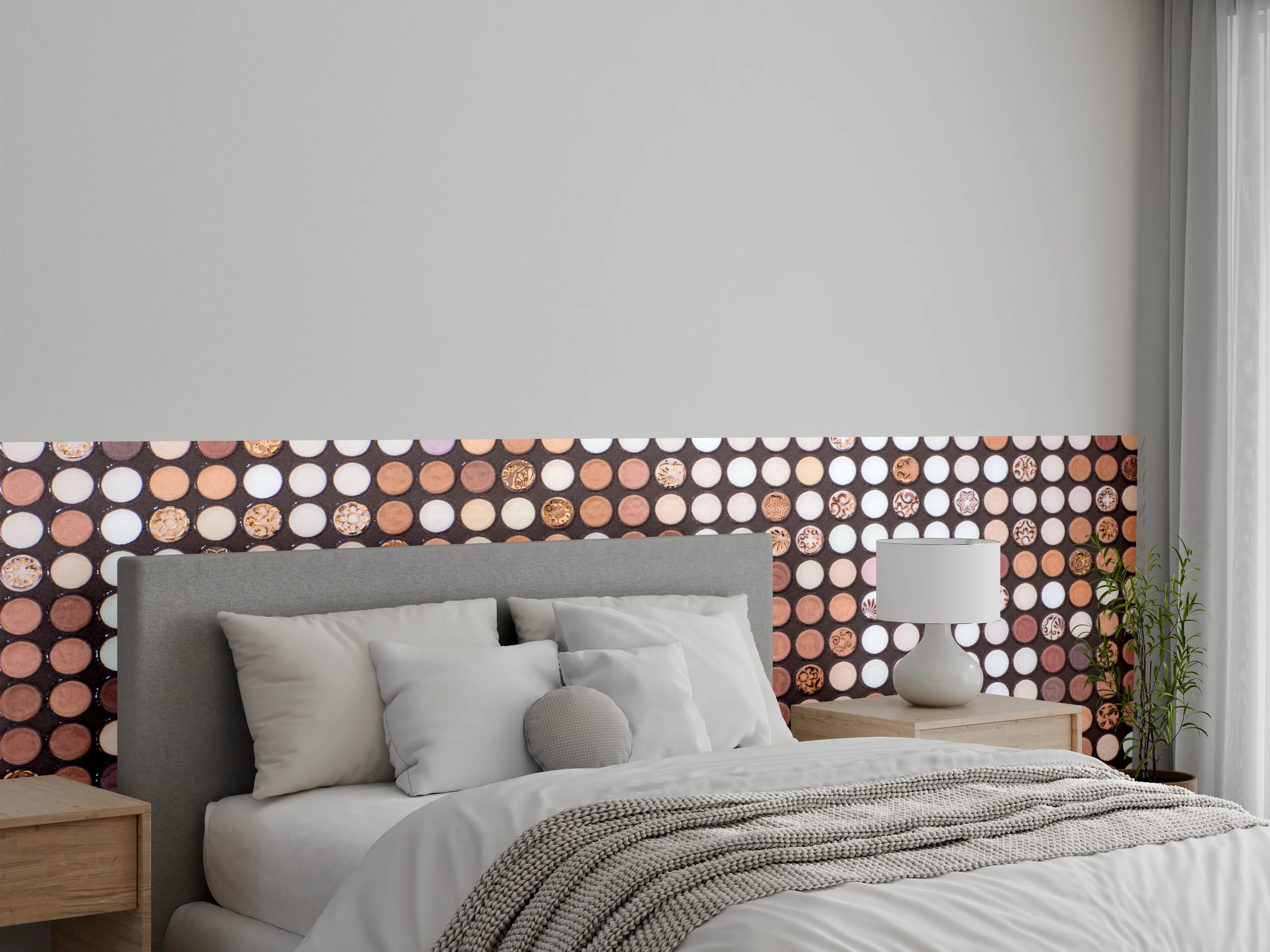 Wandverkleidung Schlafzimmer - Runde Mosaikfliesen in Braun und Weiß