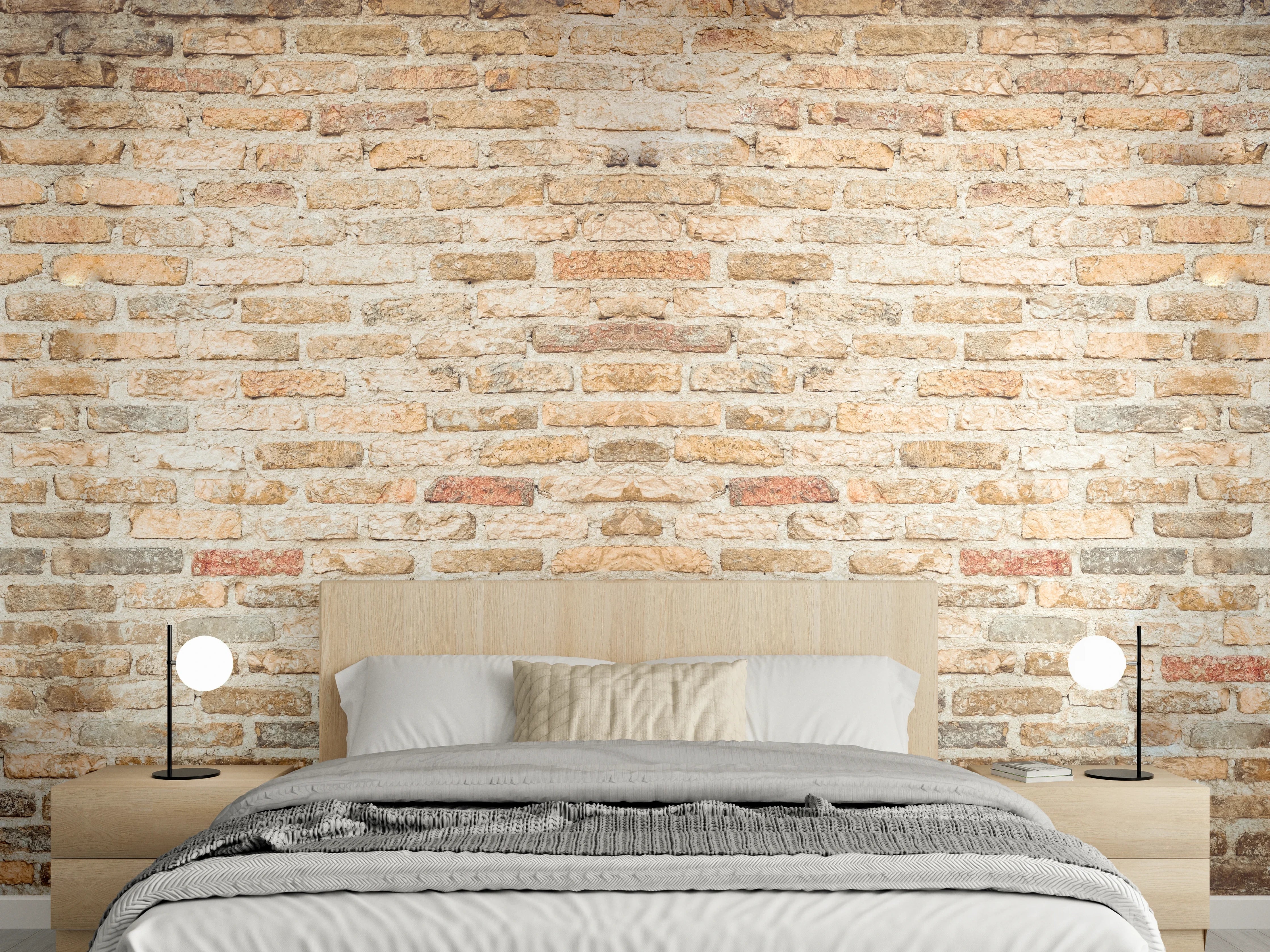 Wandverkleidung Schlafzimmer - Rustikale Backsteinmauer