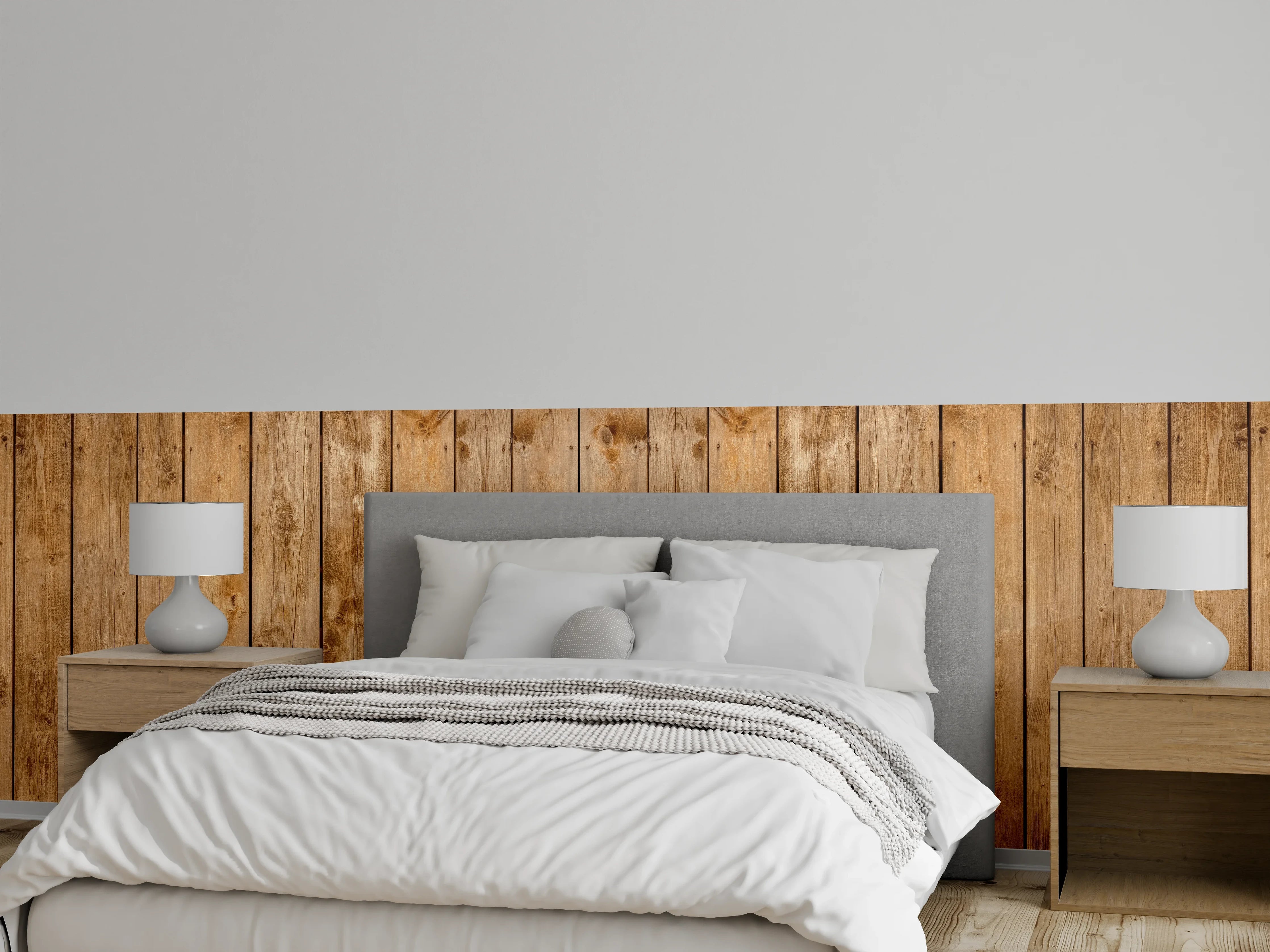 Wandverkleidung Schlafzimmer - Rustikale Holzpaneele Braun