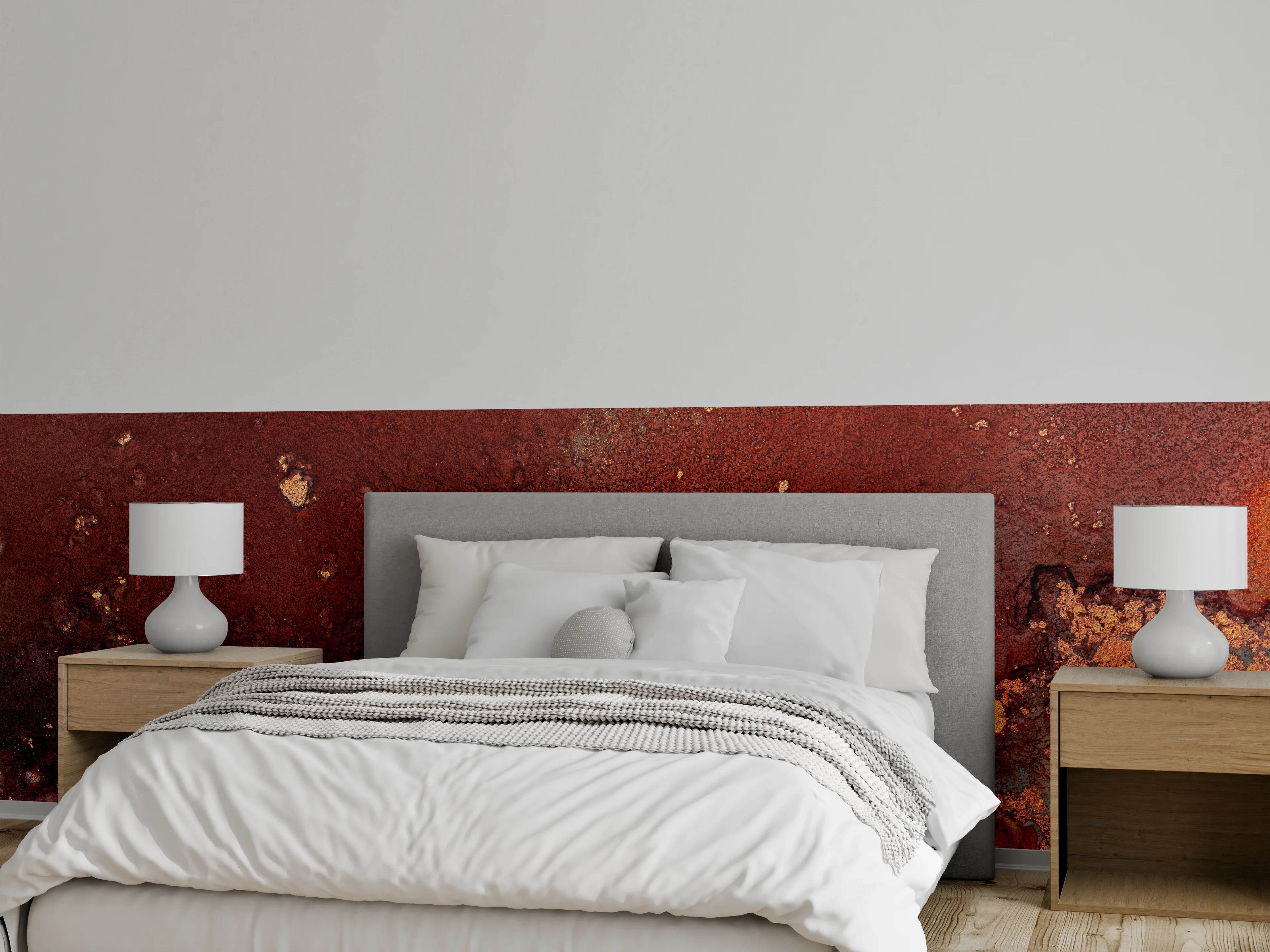 Wandverkleidung Schlafzimmer - Rustikale Metall-Textur in Erdtönen
