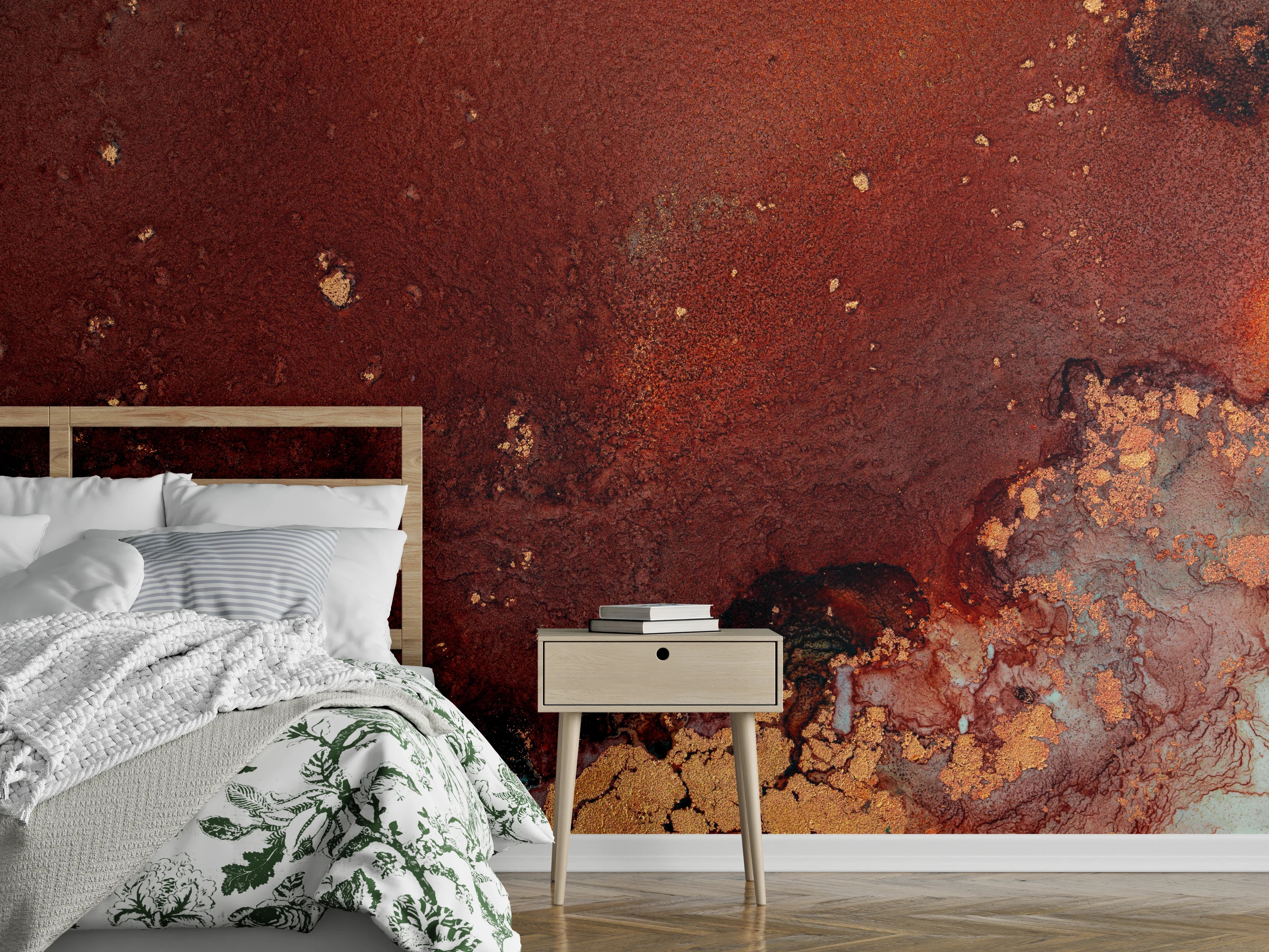 Wandverkleidung Schlafzimmer - Rustikale Metall-Textur in Erdtönen
