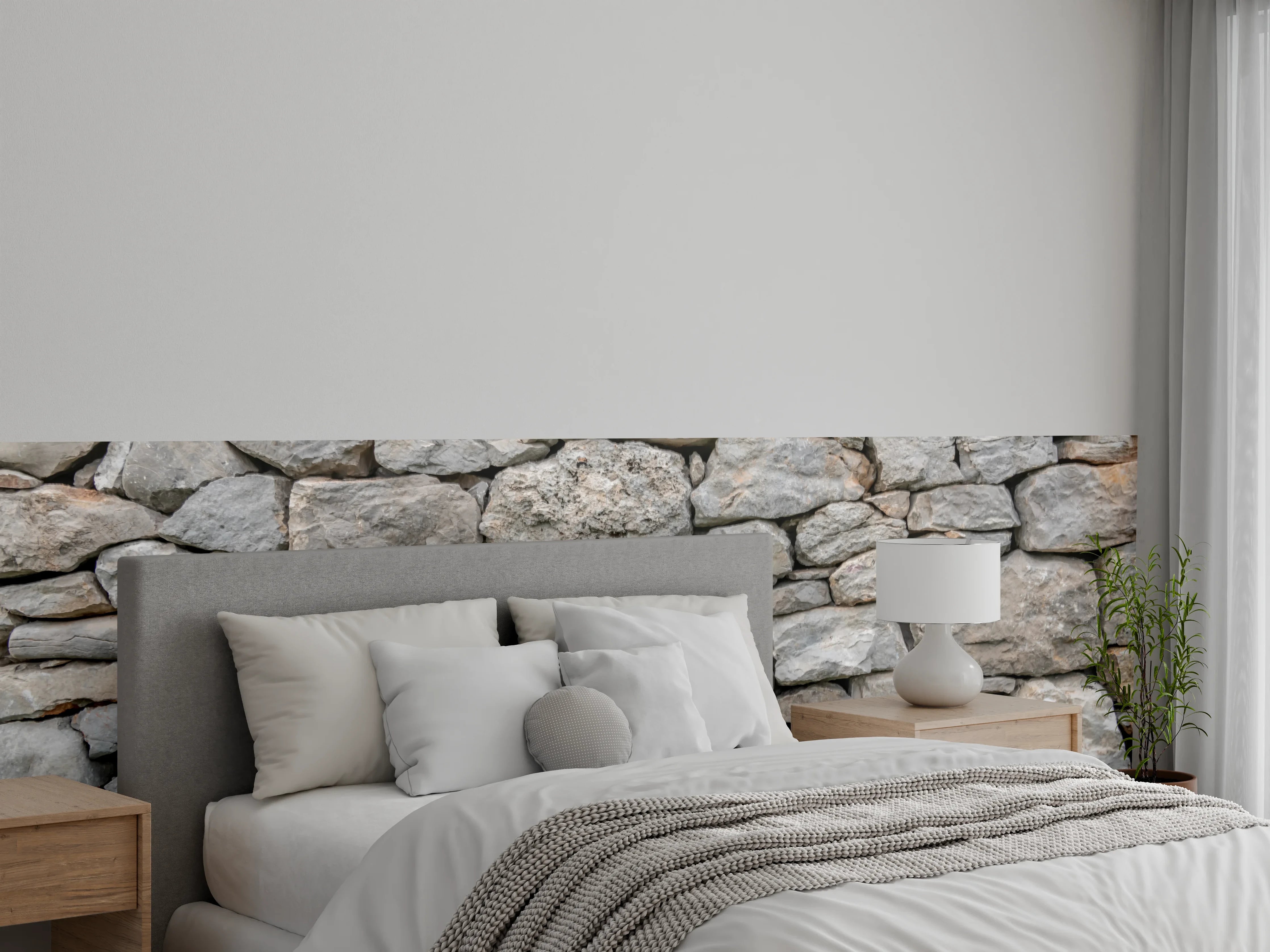 Wandverkleidung Schlafzimmer - Rustikale Natursteinmauer in Grau