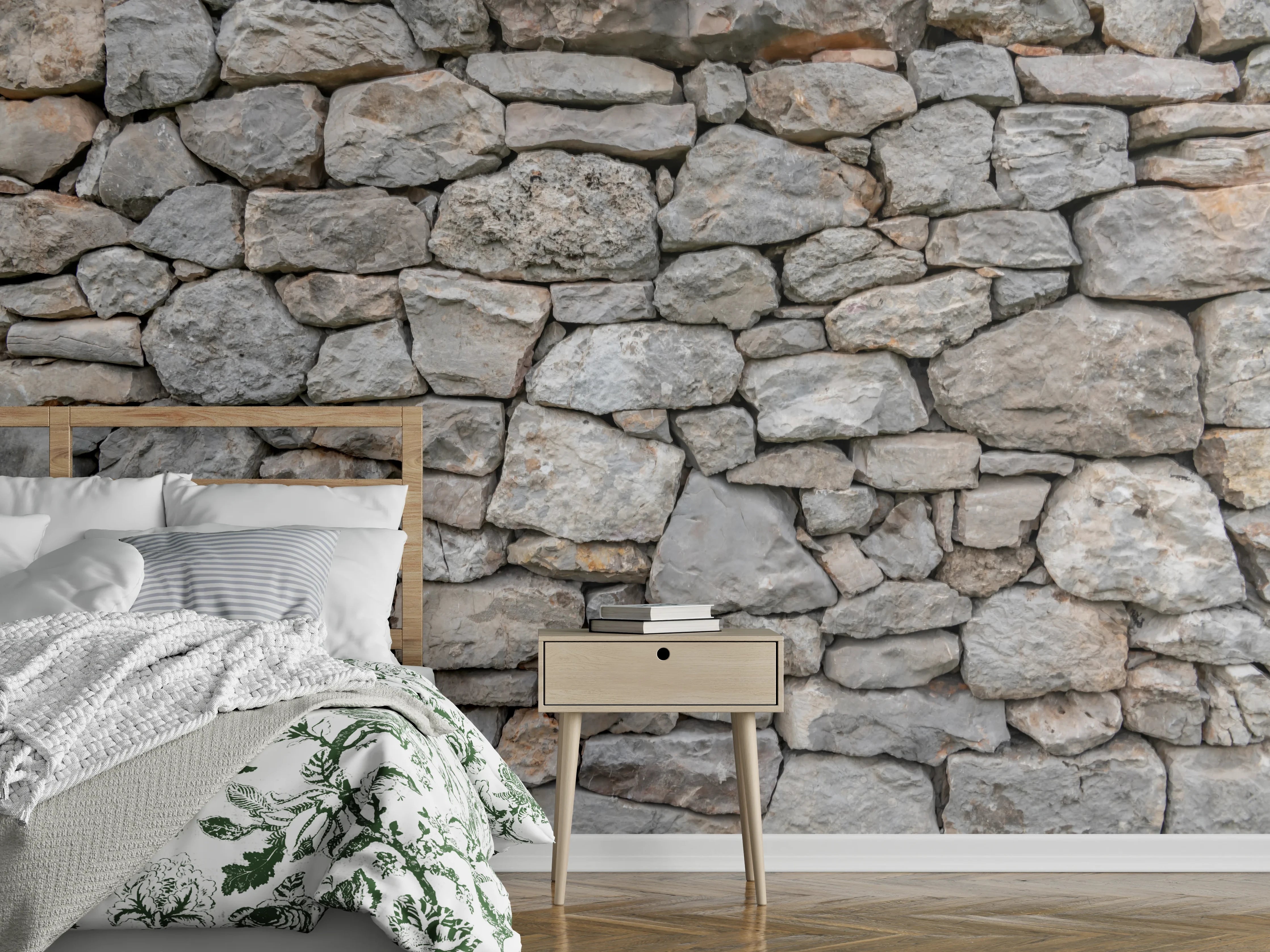 Wandverkleidung Schlafzimmer - Rustikale Natursteinmauer in Grau