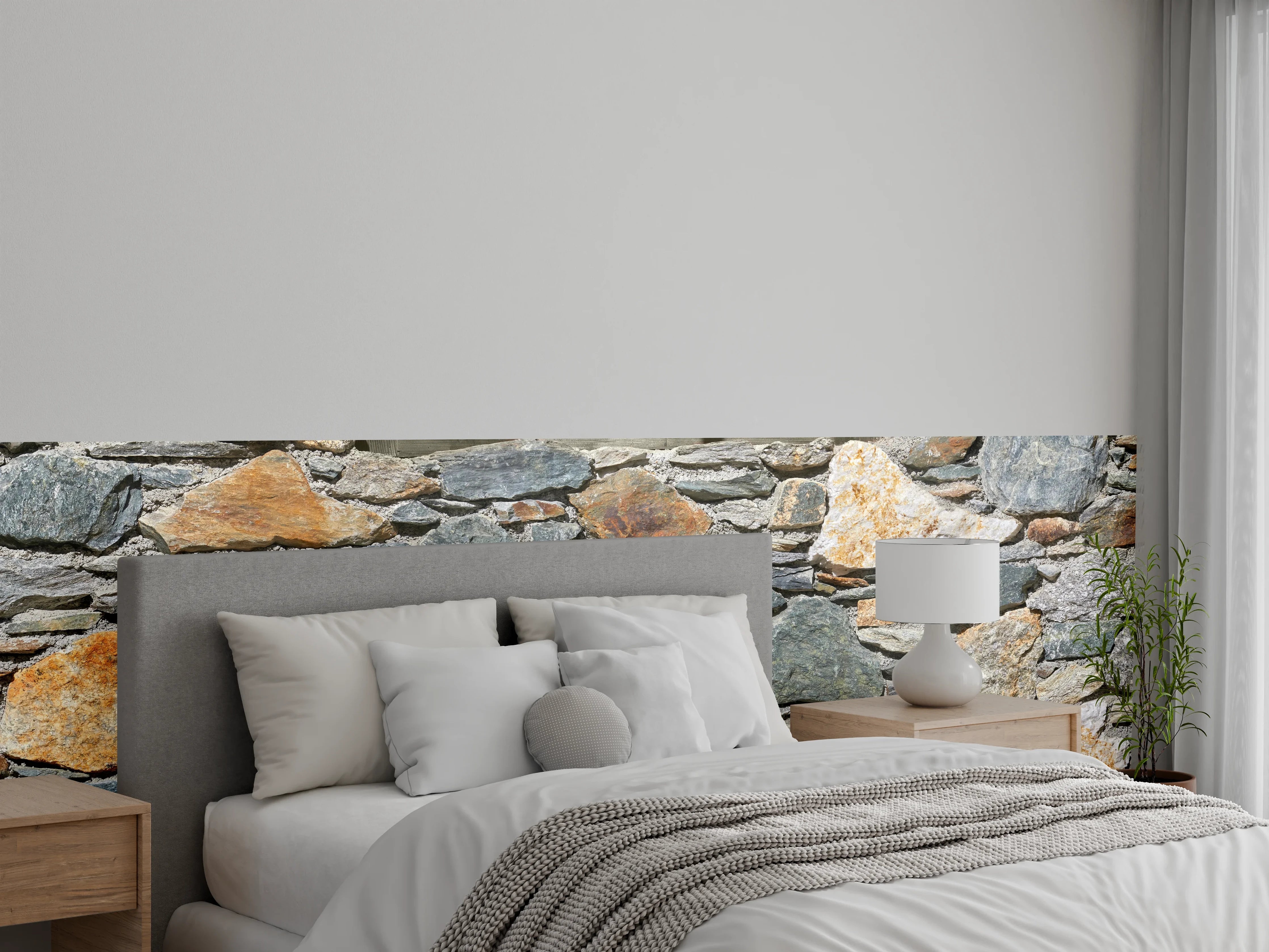 Wandverkleidung Schlafzimmer - Rustikale Steinwand in Erdtönen