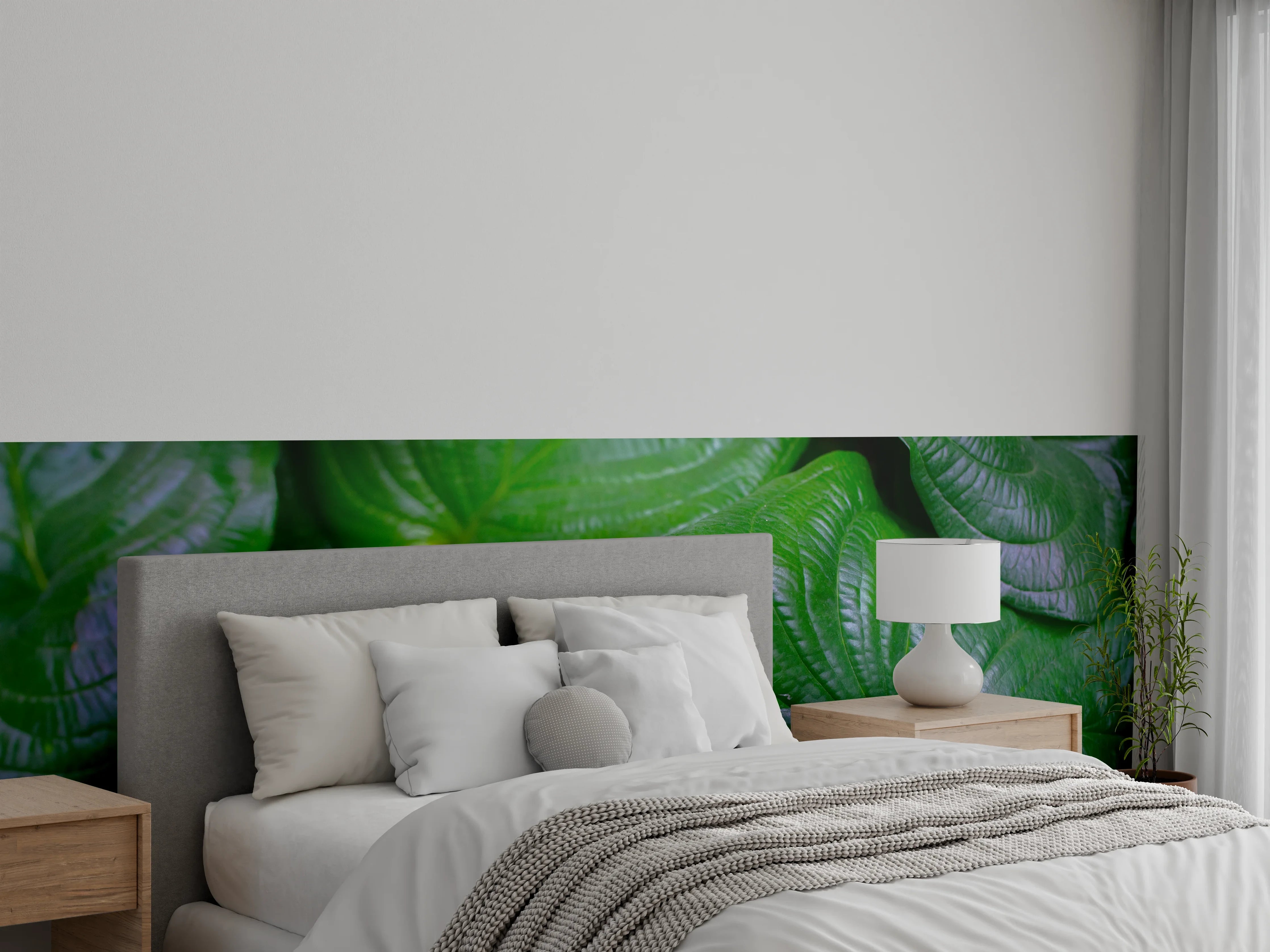 Wandverkleidung Schlafzimmer - Saftig grüne Blätter Wanddekor