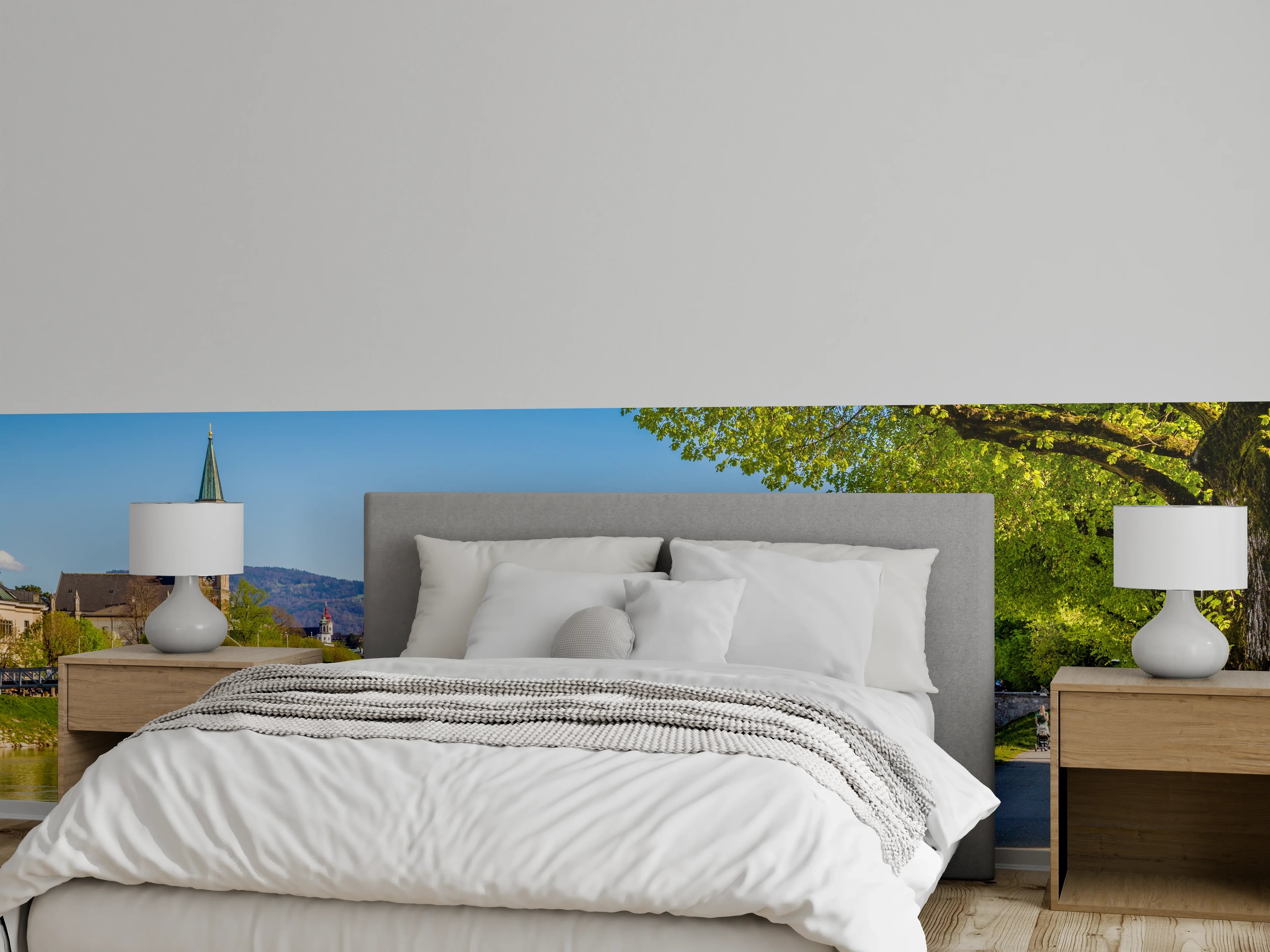 Wandverkleidung Schlafzimmer - Salzburg Panorama mit Burg im Frühling