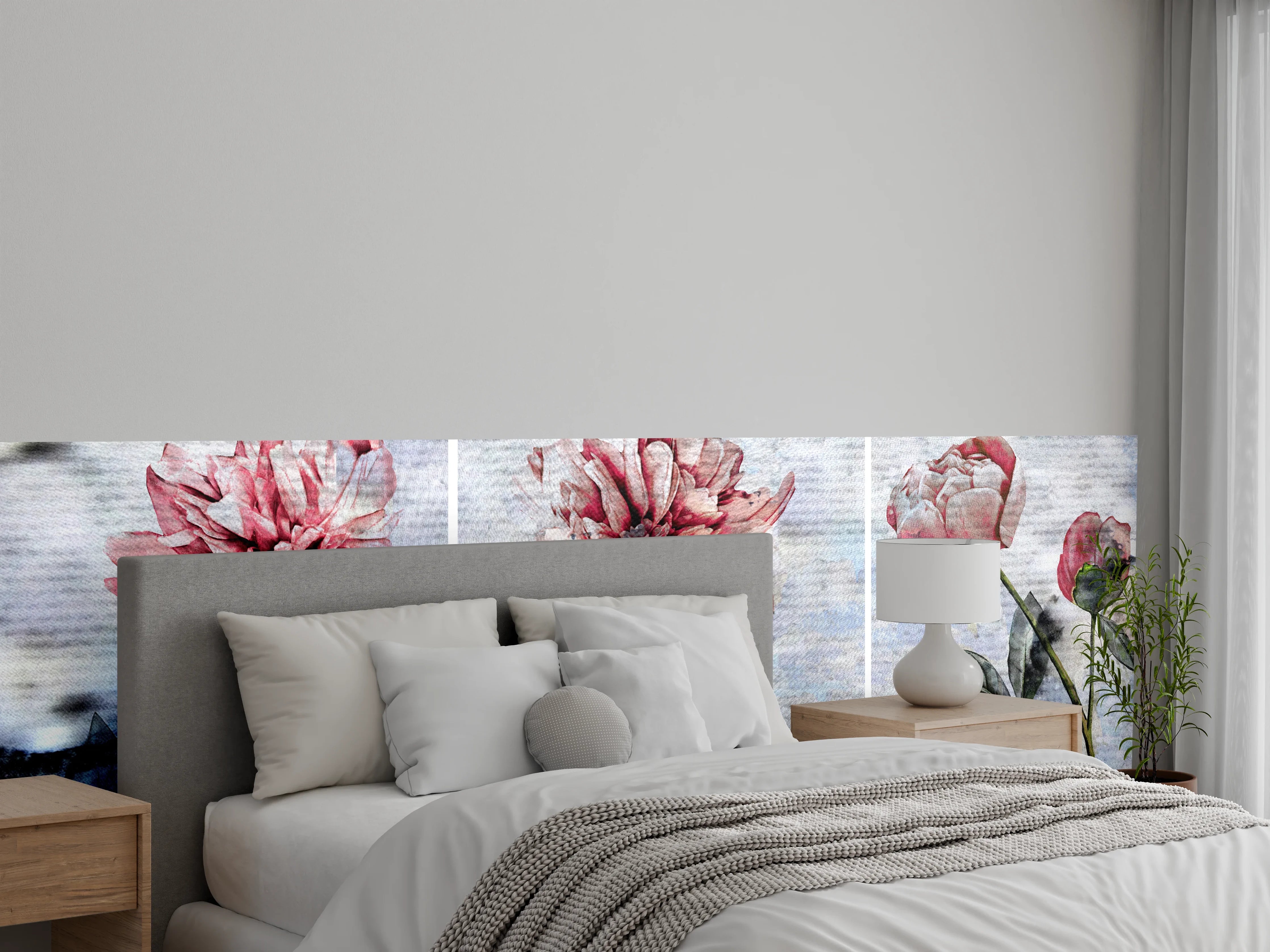 Wandverkleidung Schlafzimmer - Sammlung von rosa Blumen - Ölgemälden