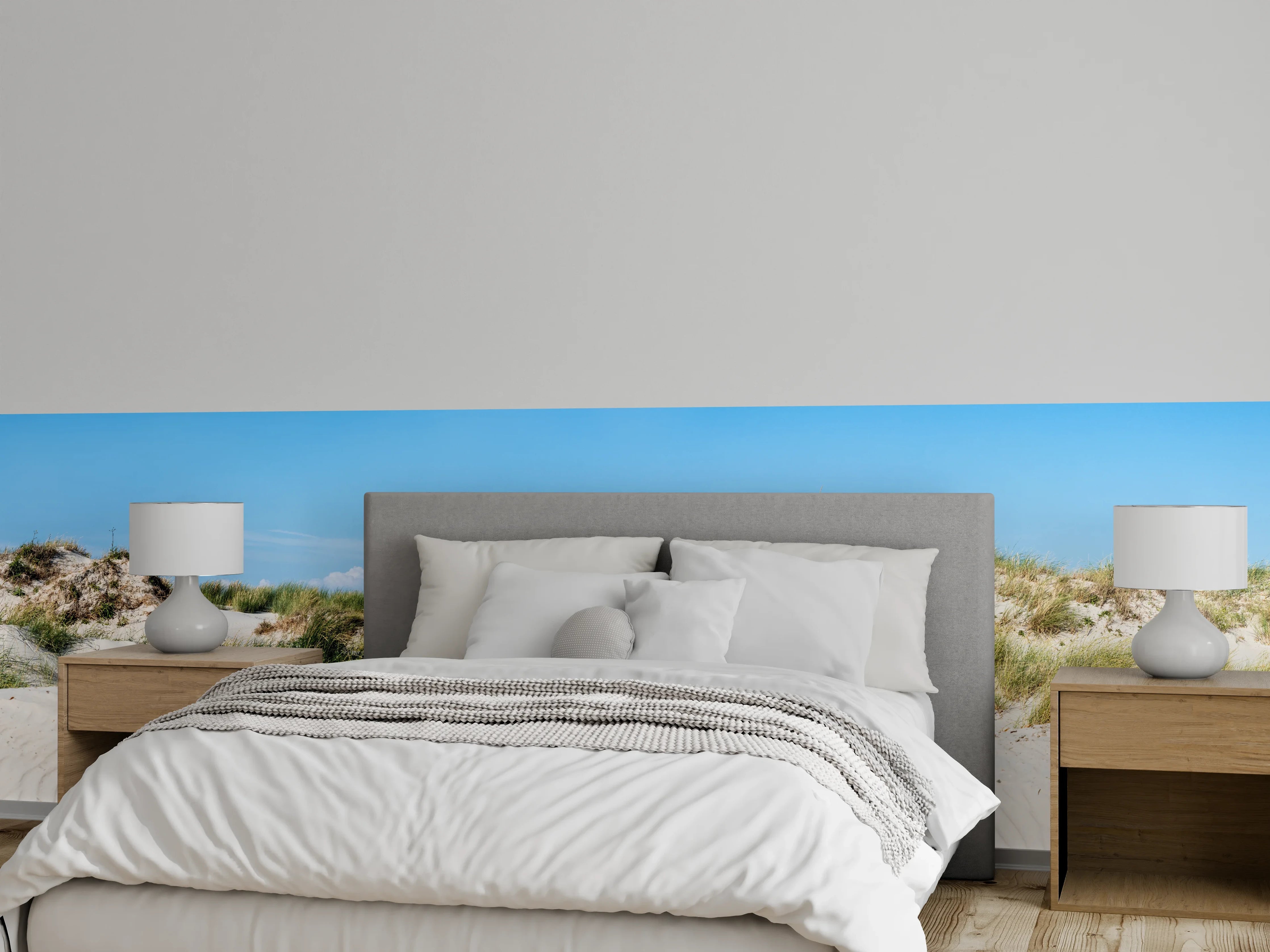 Wandverkleidung Schlafzimmer - Sanddünen und blauer Himmel Panorama