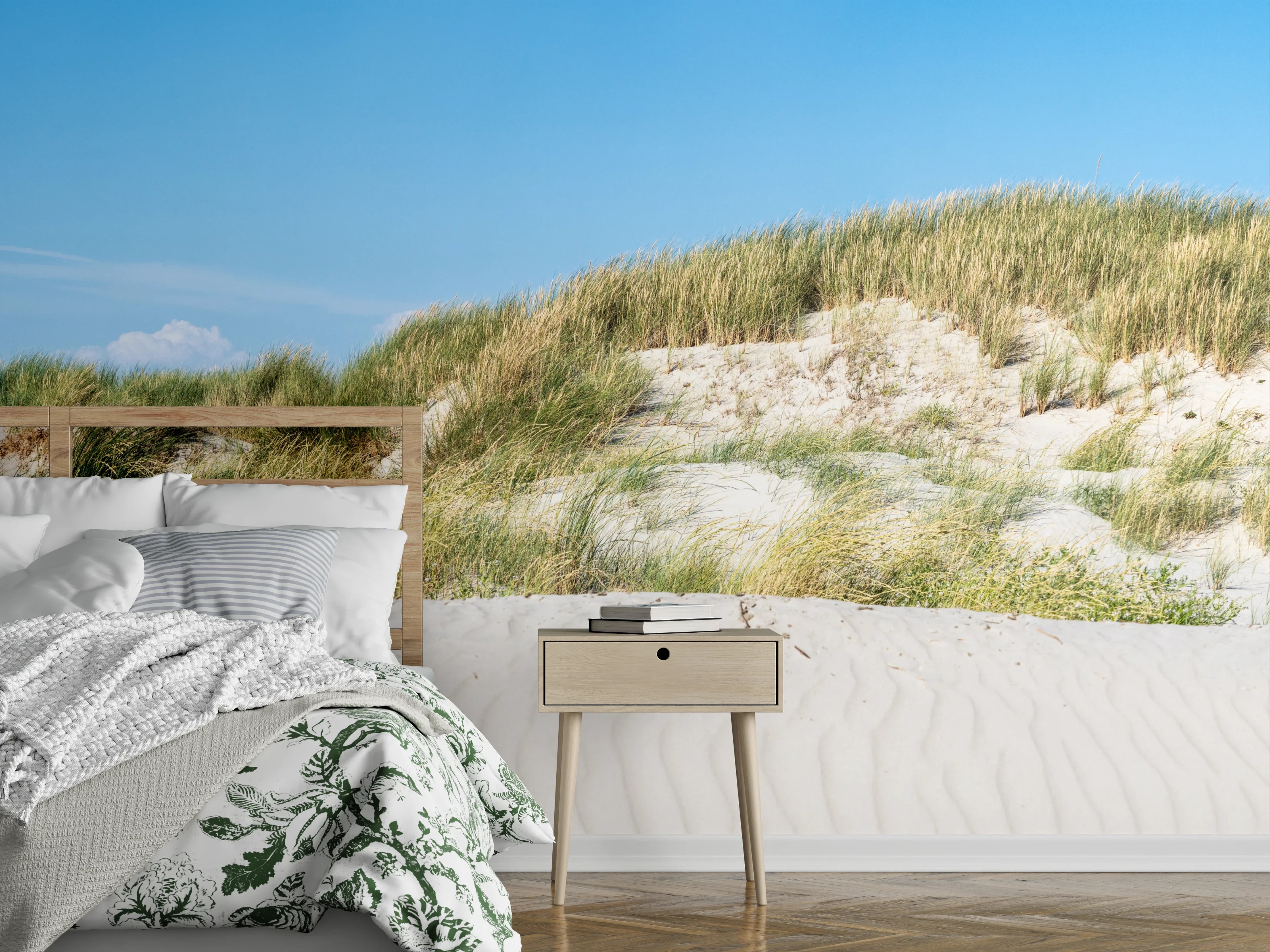 Wandverkleidung Schlafzimmer - Sanddünen und blauer Himmel Panorama