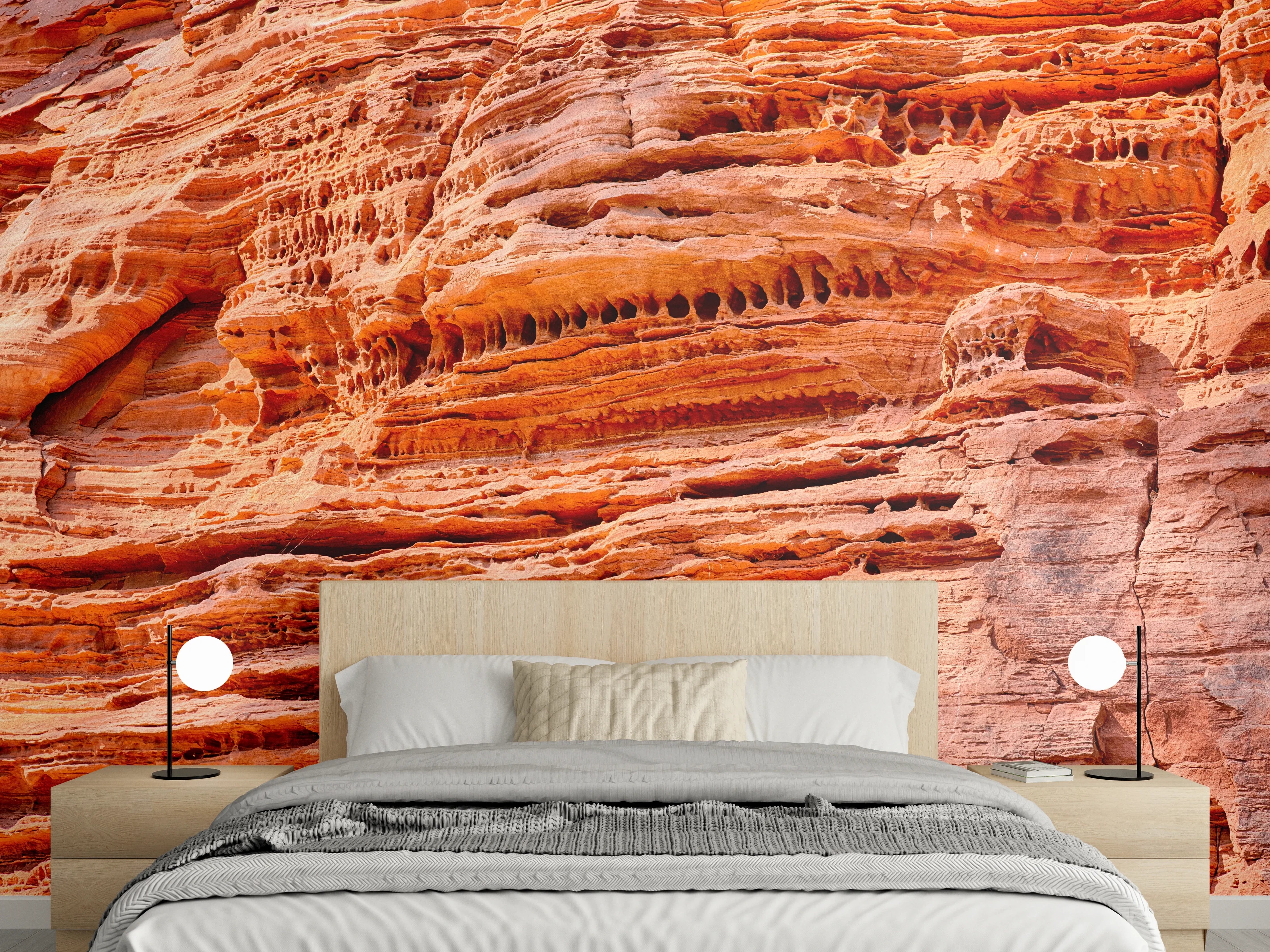 Wandverkleidung Schlafzimmer - Sandstein Felsstruktur Natur Orange