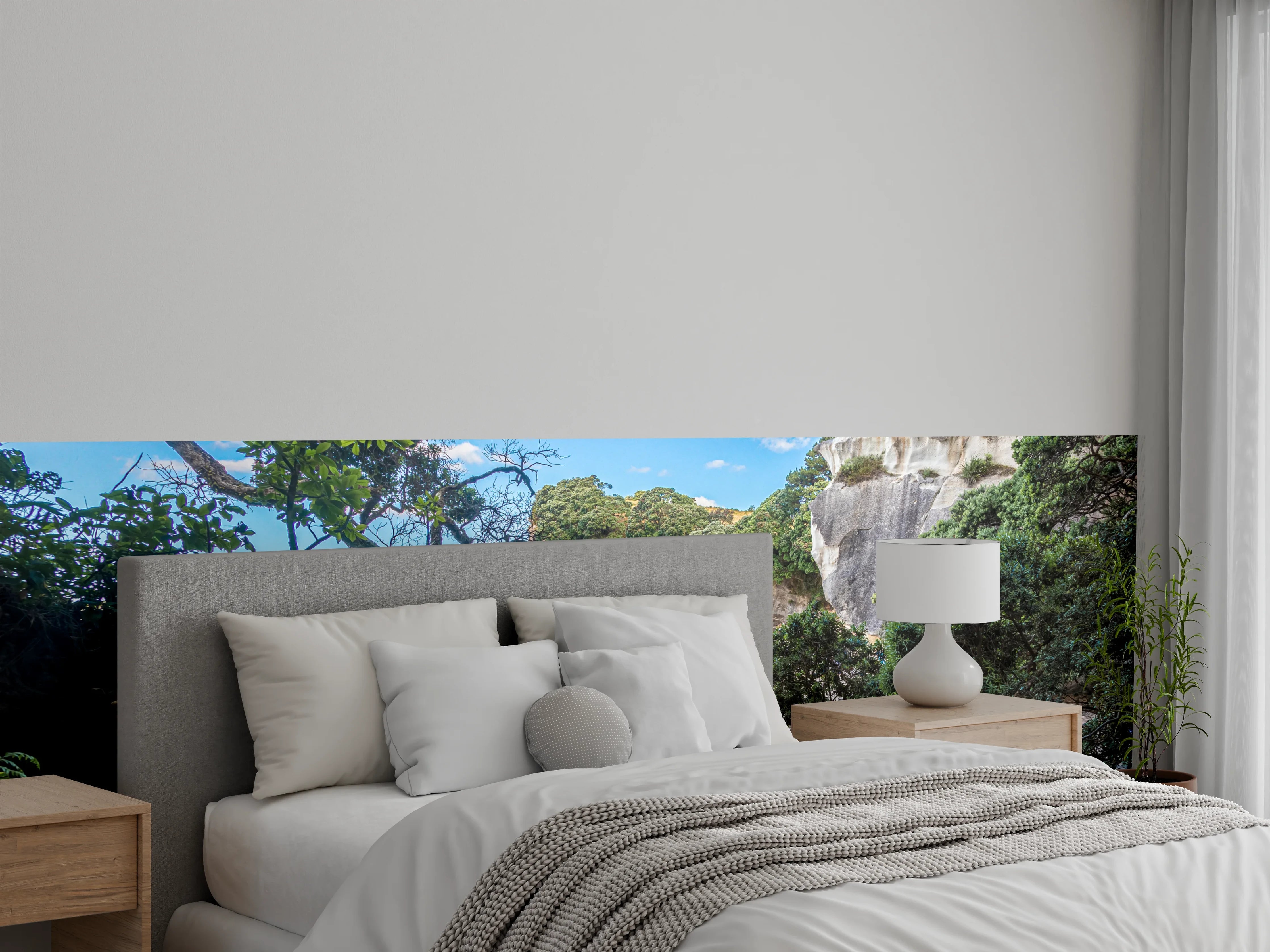 Wandverkleidung Schlafzimmer - Sandstrand Bucht mit Felsen und Bäumen