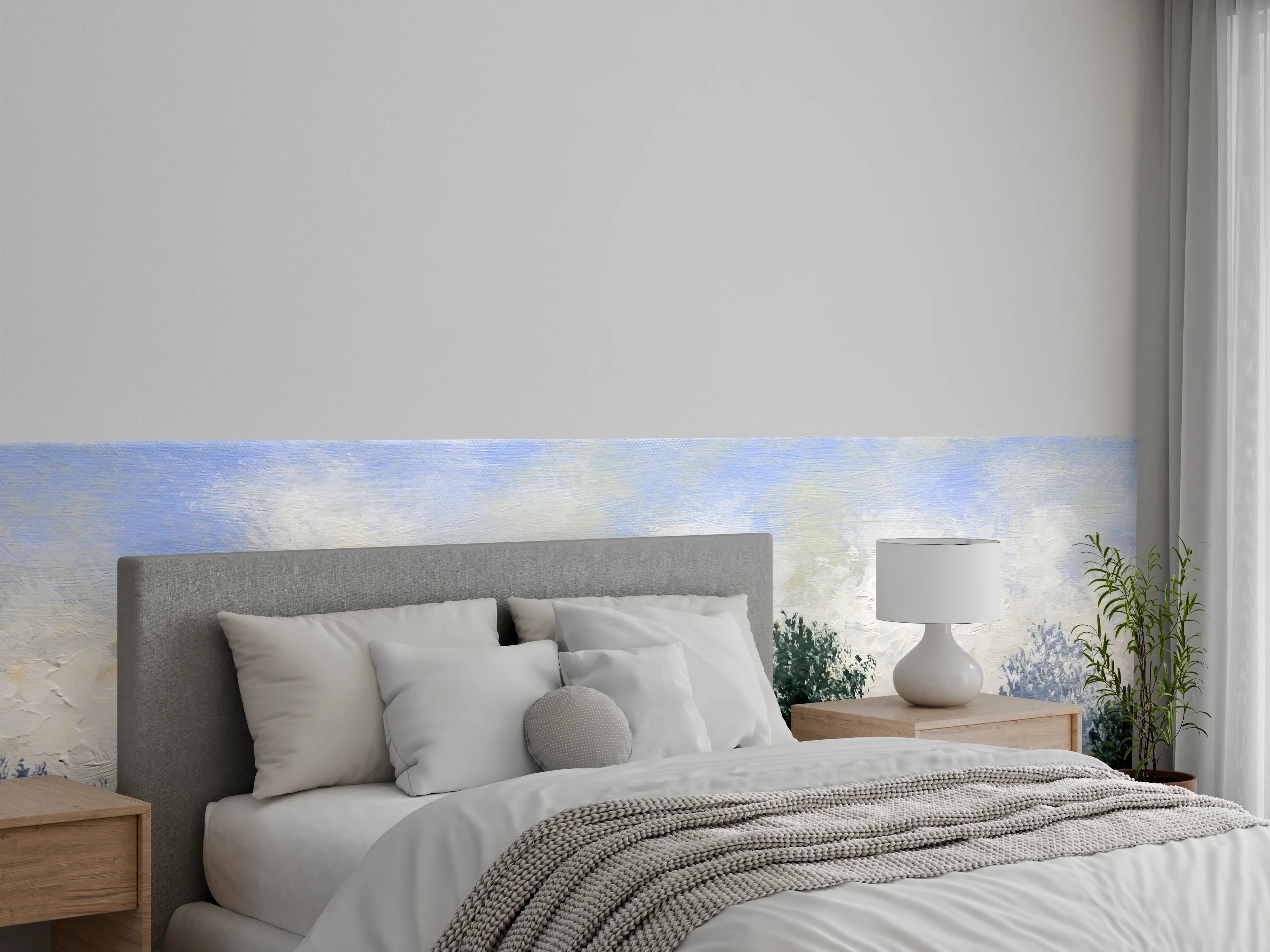 Wandverkleidung Schlafzimmer - Sanfte Bäume im Nebel Panorama