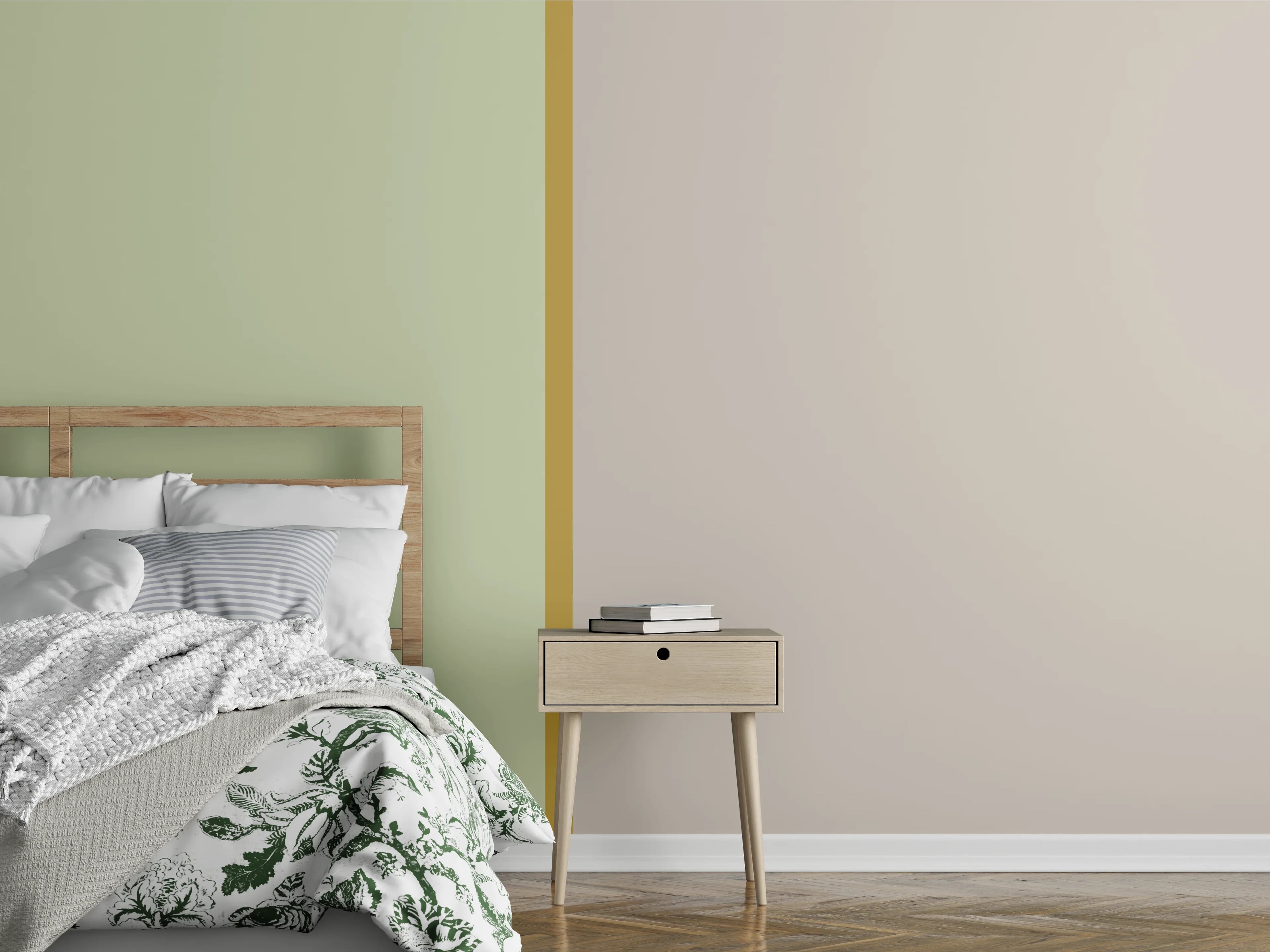Wandverkleidung Schlafzimmer - Sanfte Beige- und Grüntöne