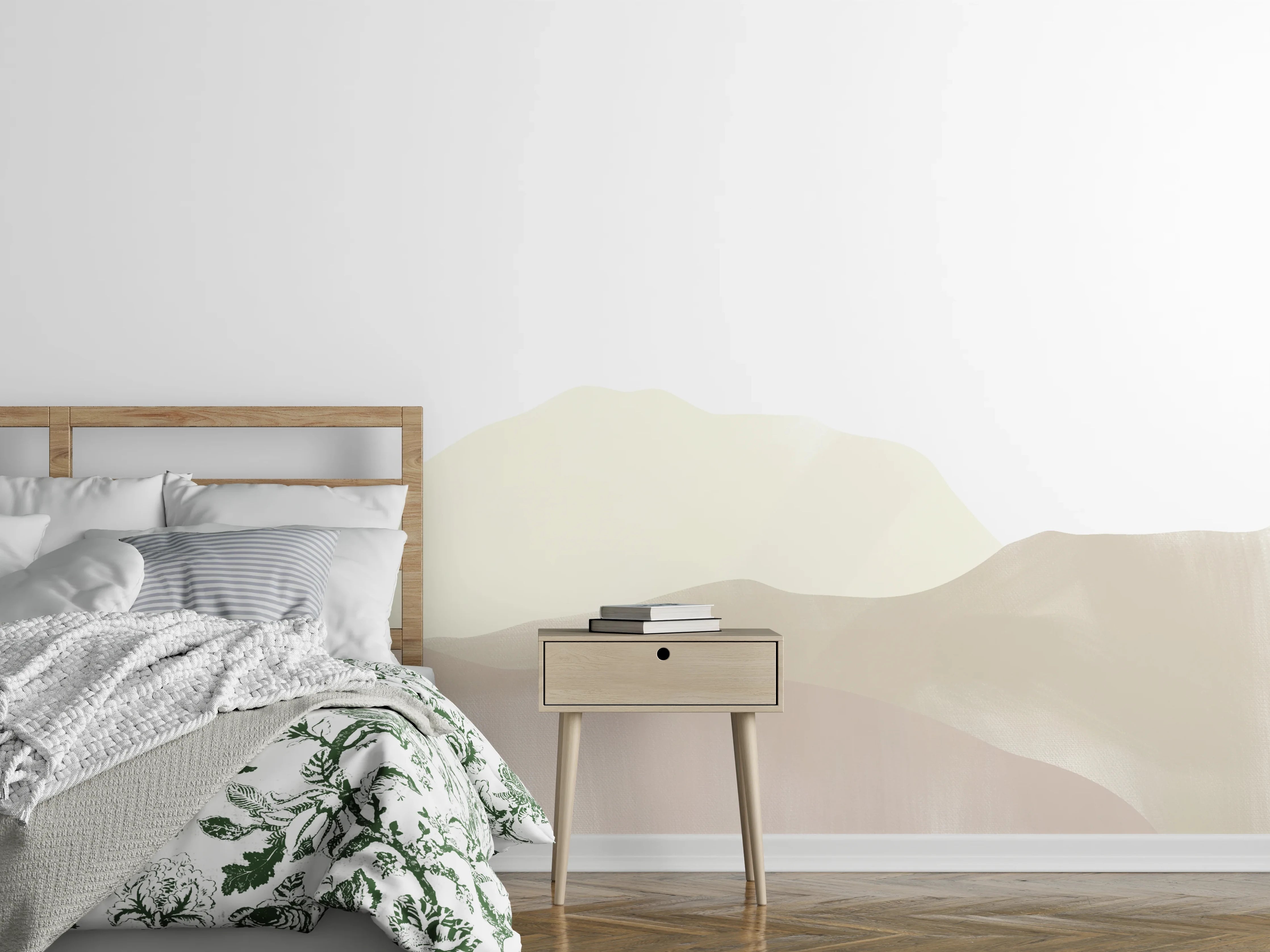 Wandverkleidung Schlafzimmer - Sanfte Beige-Braun-Berge Abstrakt