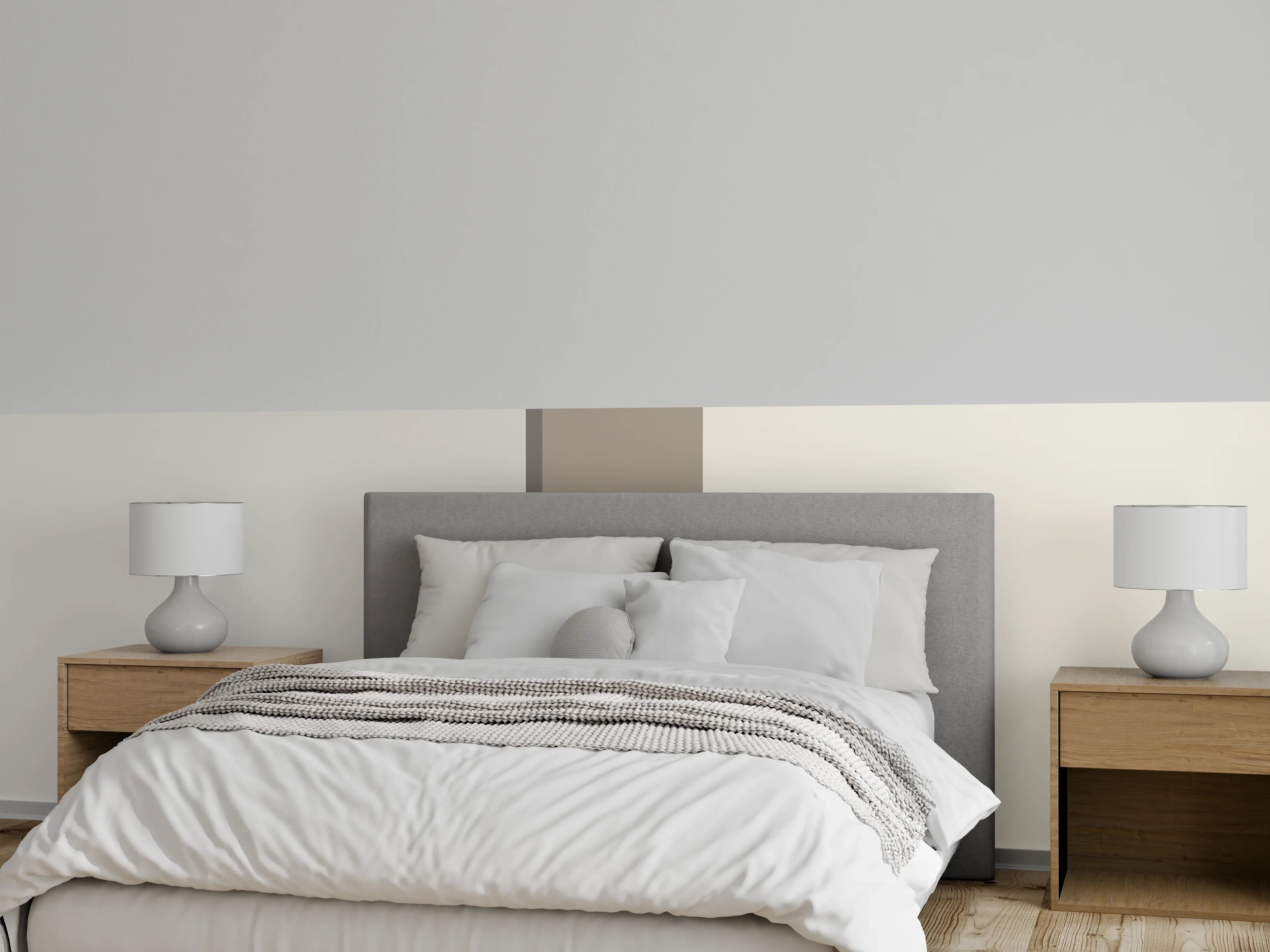 Wandverkleidung Schlafzimmer - Sanfte Beige-Töne mit dezenten Linien