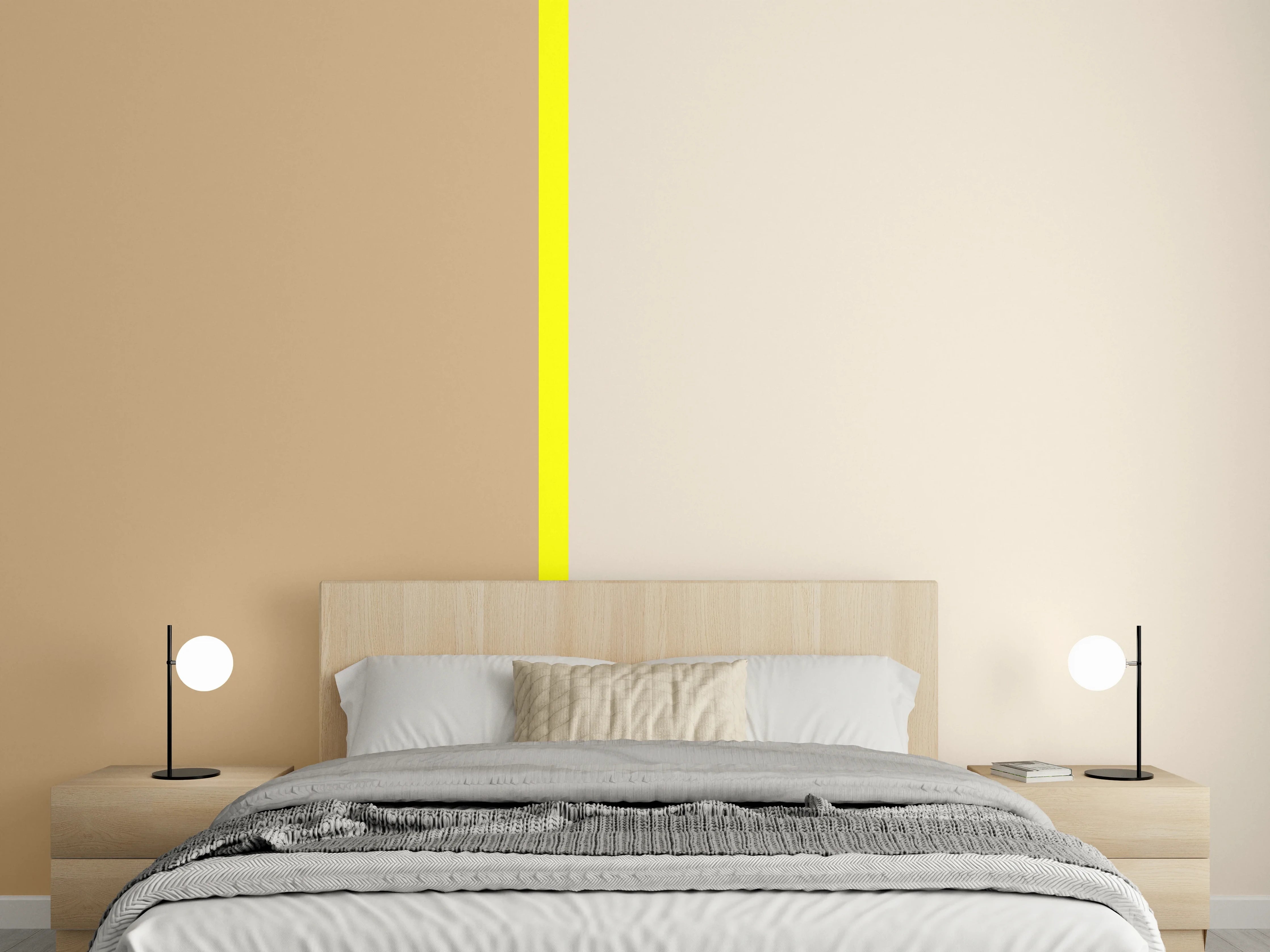 Wandverkleidung Schlafzimmer - Sanfte Beige-Töne mit gelber Akzentlinie