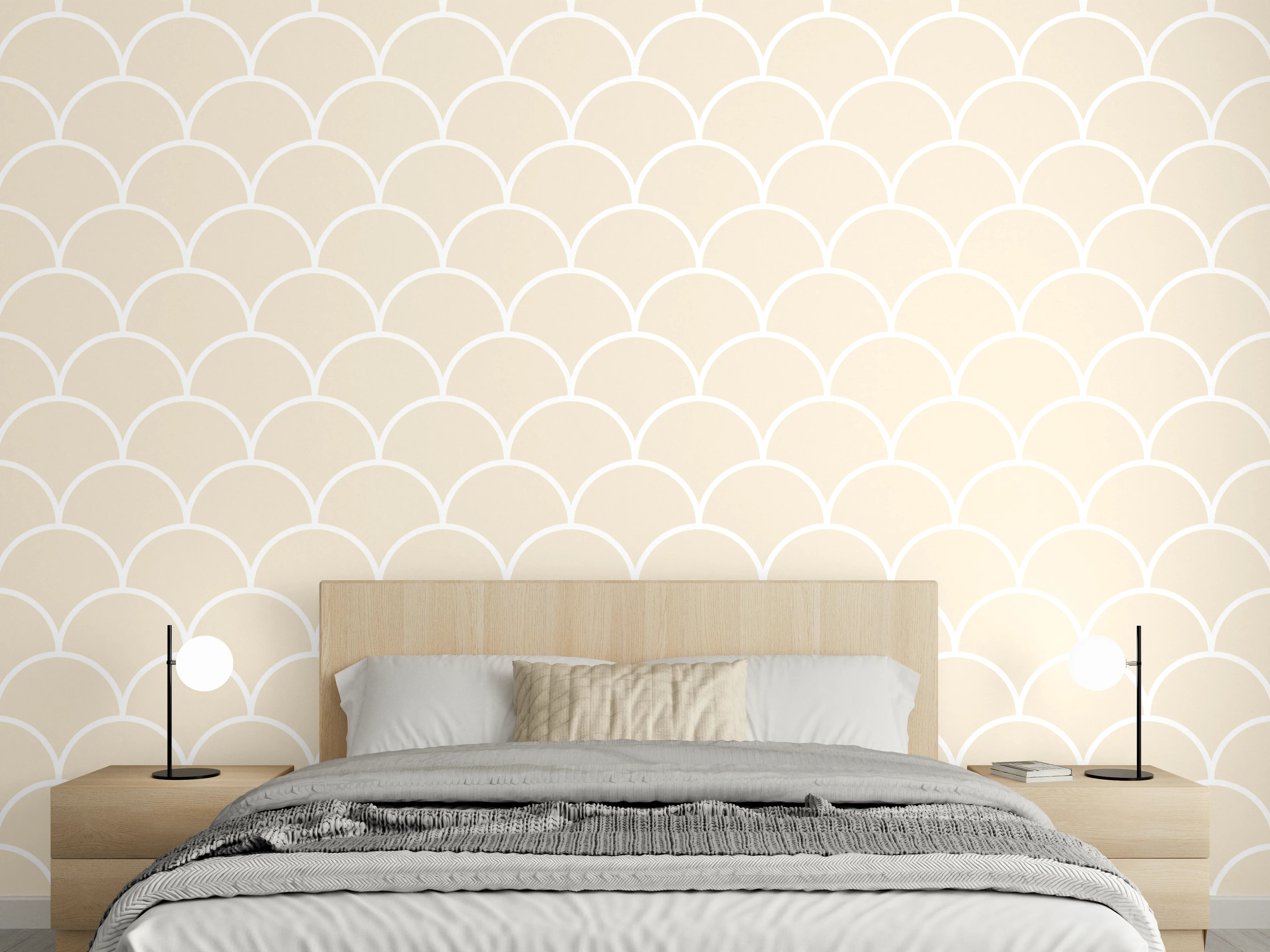 Wandverkleidung Schlafzimmer - Sanfte Beige-Weiße Wellenmuster