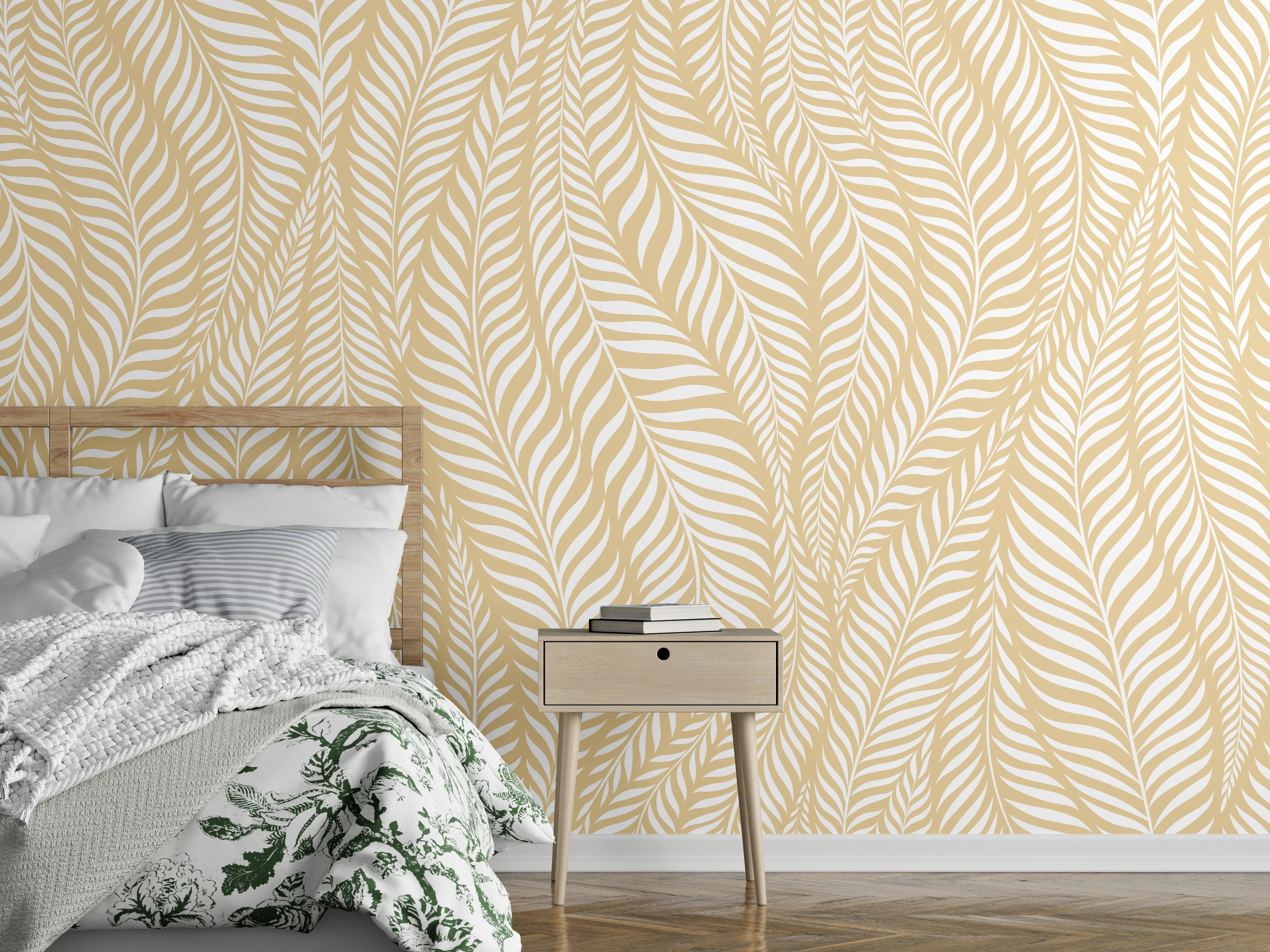 Wandverkleidung Schlafzimmer - Sanfte Beigetöne mit feinen Linienmuster