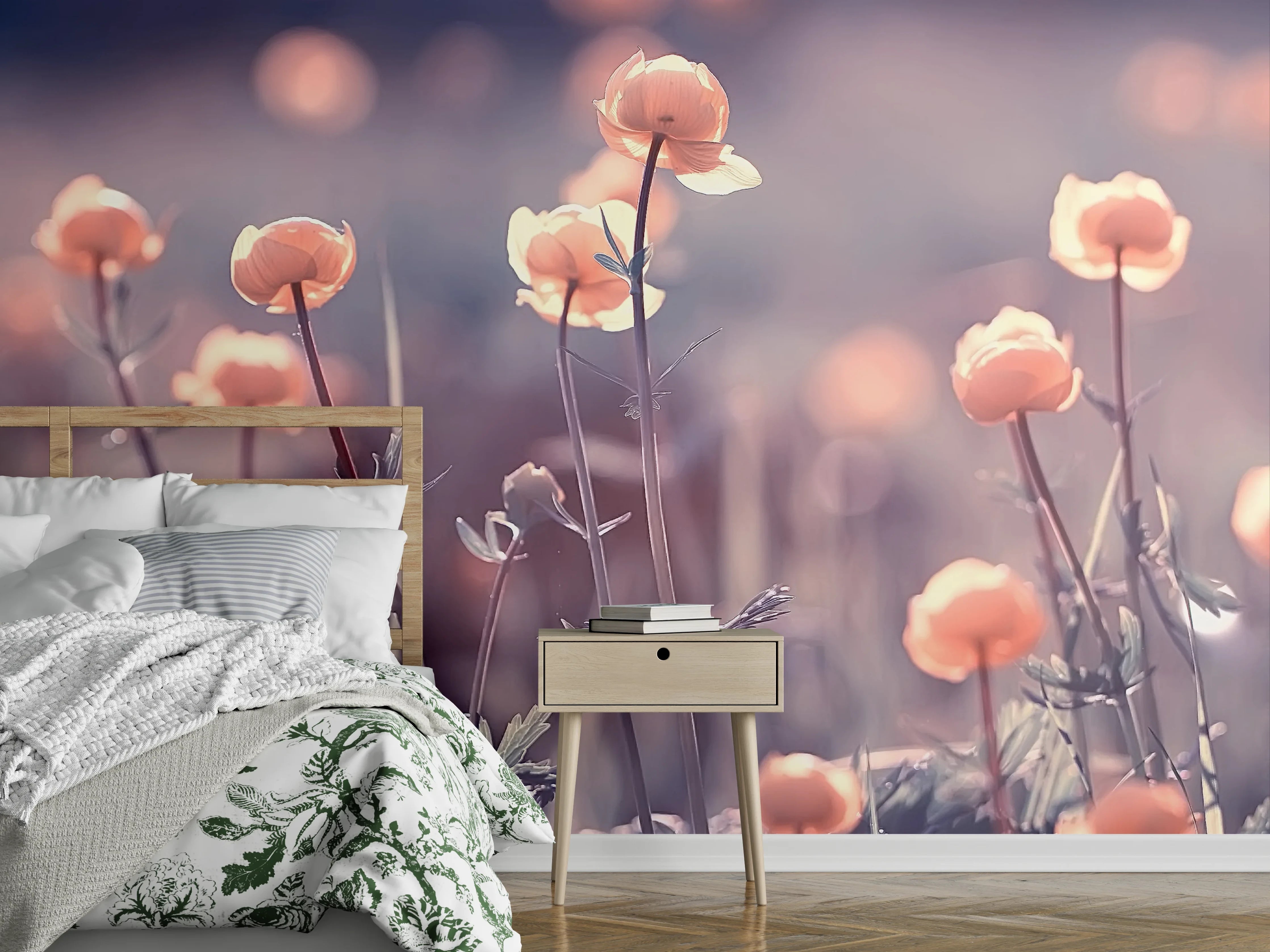 Wandverkleidung Schlafzimmer - Sanfte Blüten im Pastell-Look