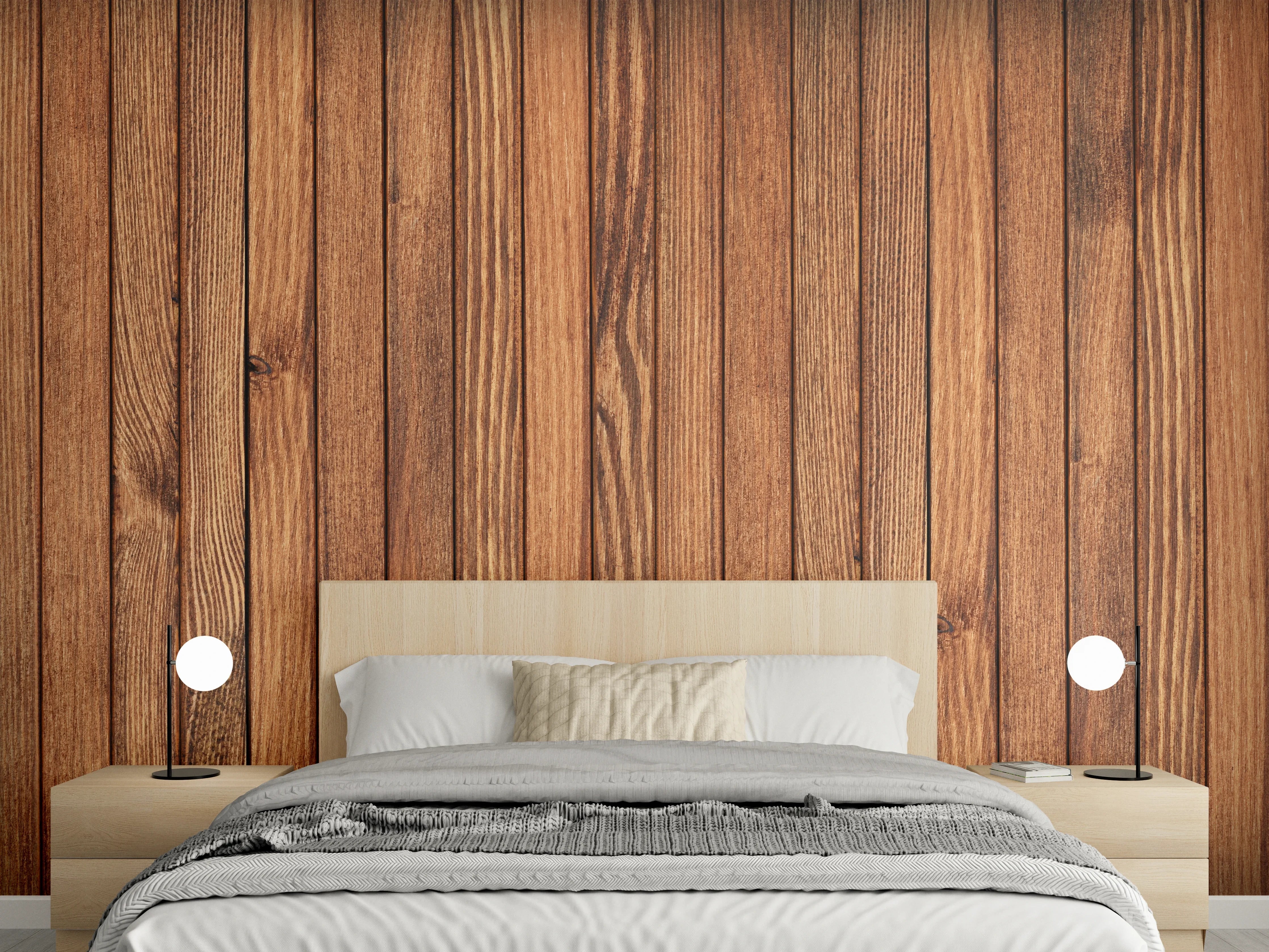 Wandverkleidung Schlafzimmer - Sanfte Grautöne in Holzoptik