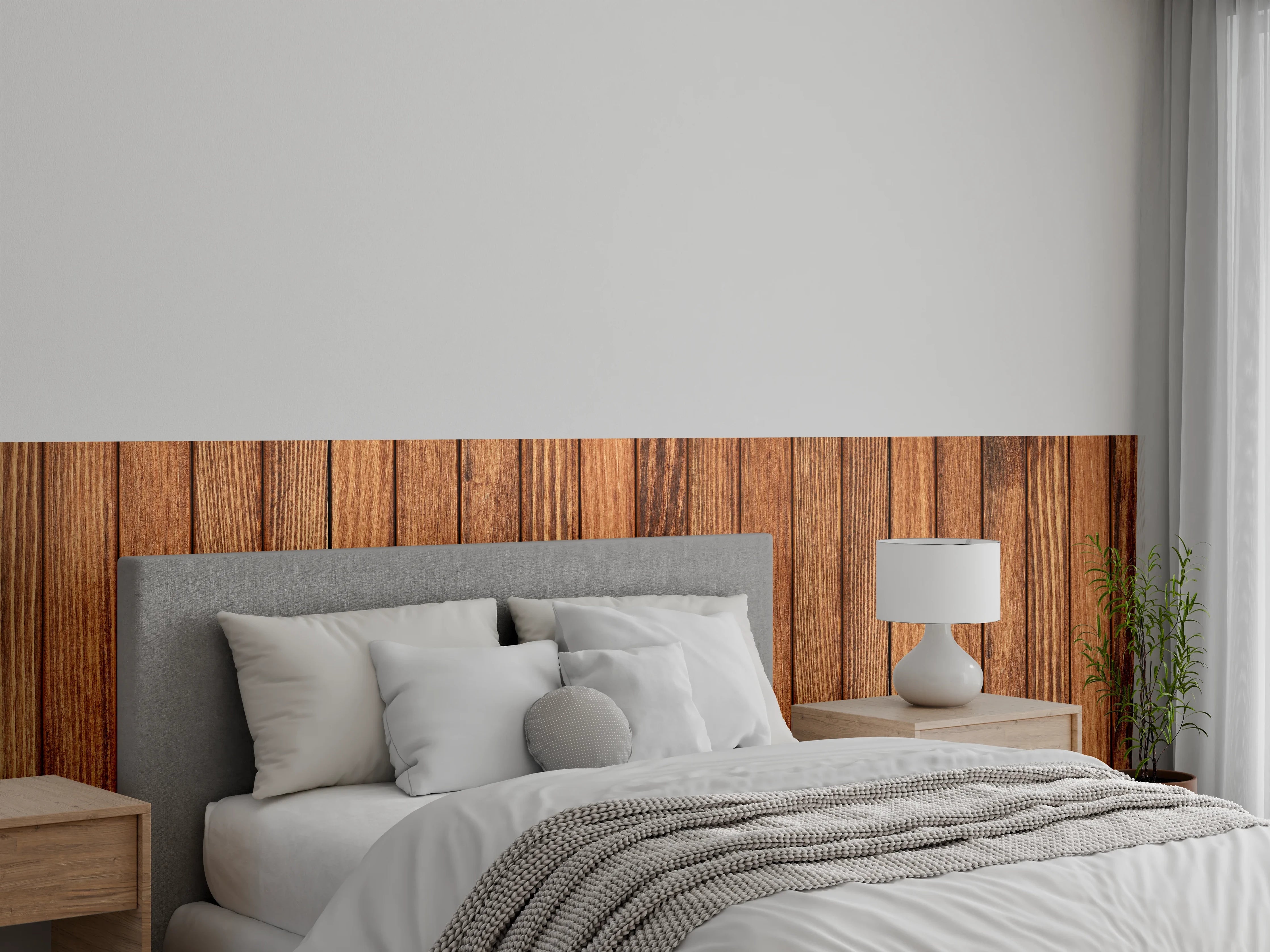 Wandverkleidung Schlafzimmer - Sanfte Grautöne in Holzoptik