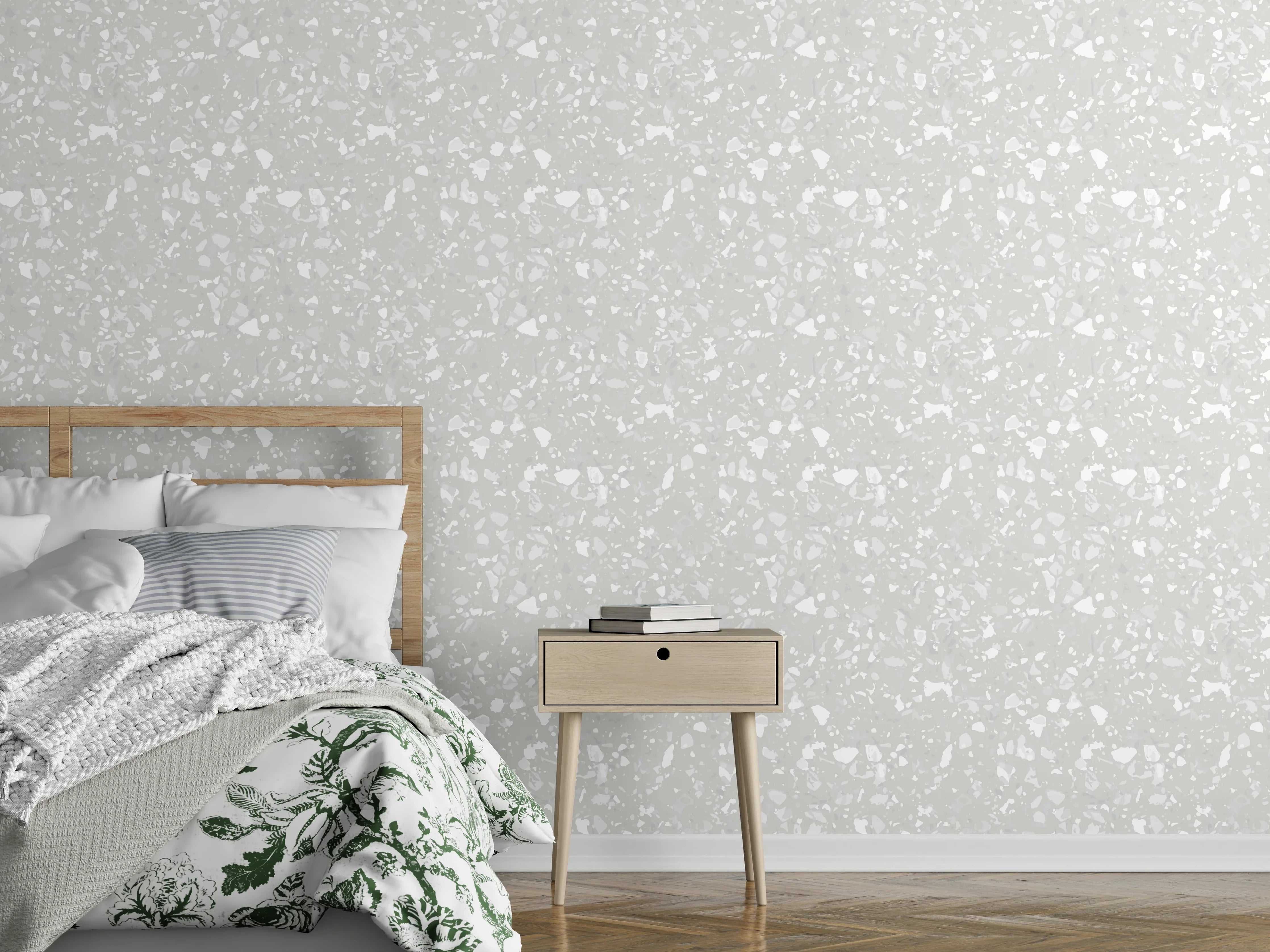 Wandverkleidung Schlafzimmer - Sanfte Marmoroptik Weiß-Grau Tapete