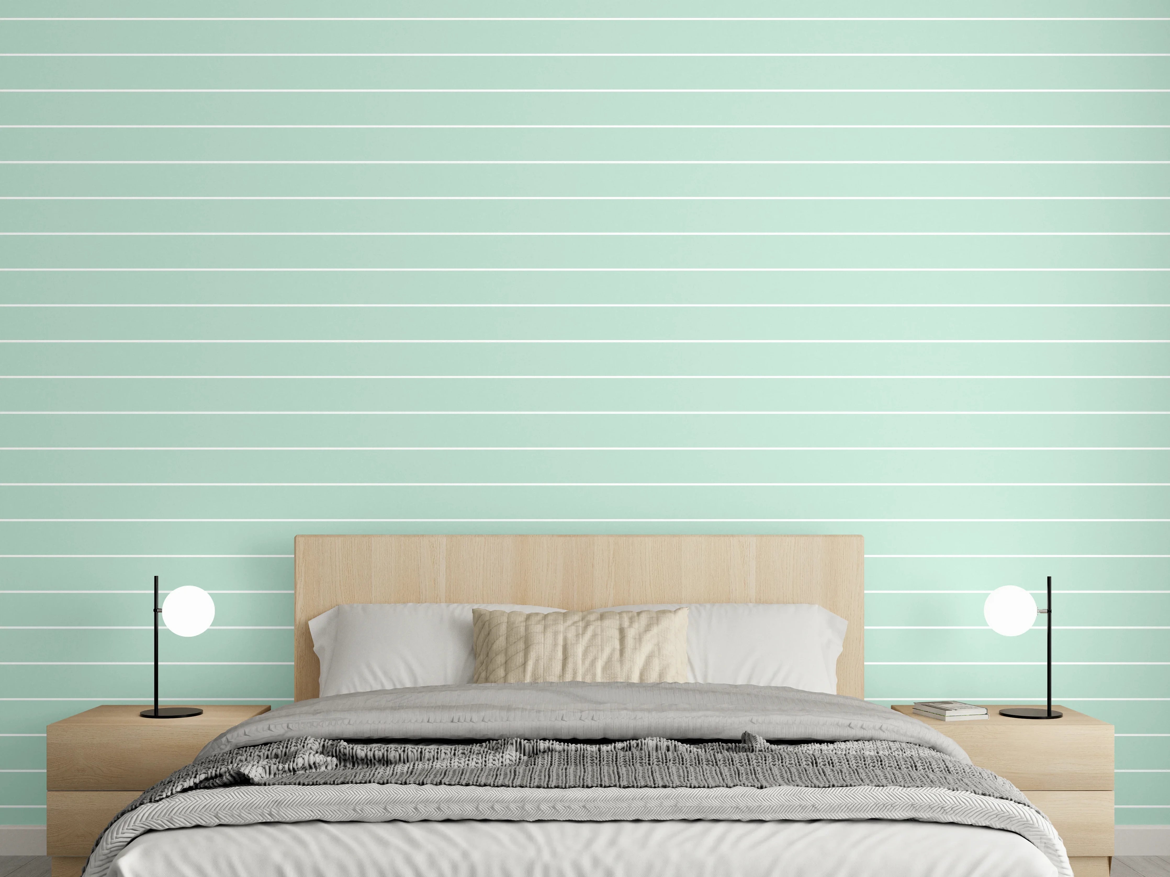Wandverkleidung Schlafzimmer - Sanfte Mintgrün Linien Tapete modern