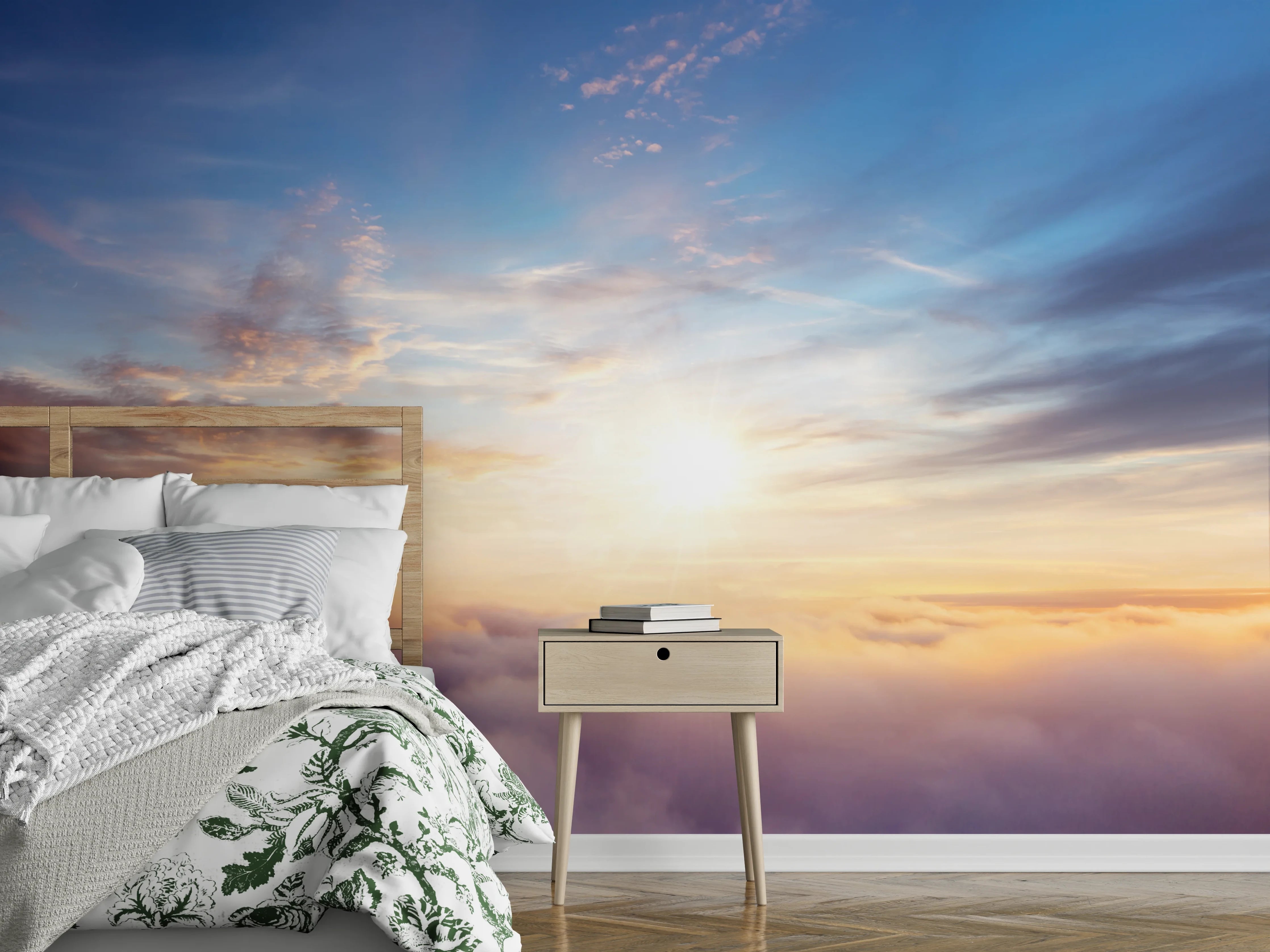 Wandverkleidung Schlafzimmer - Sanfte Morgenwolken und Sonnenaufgang