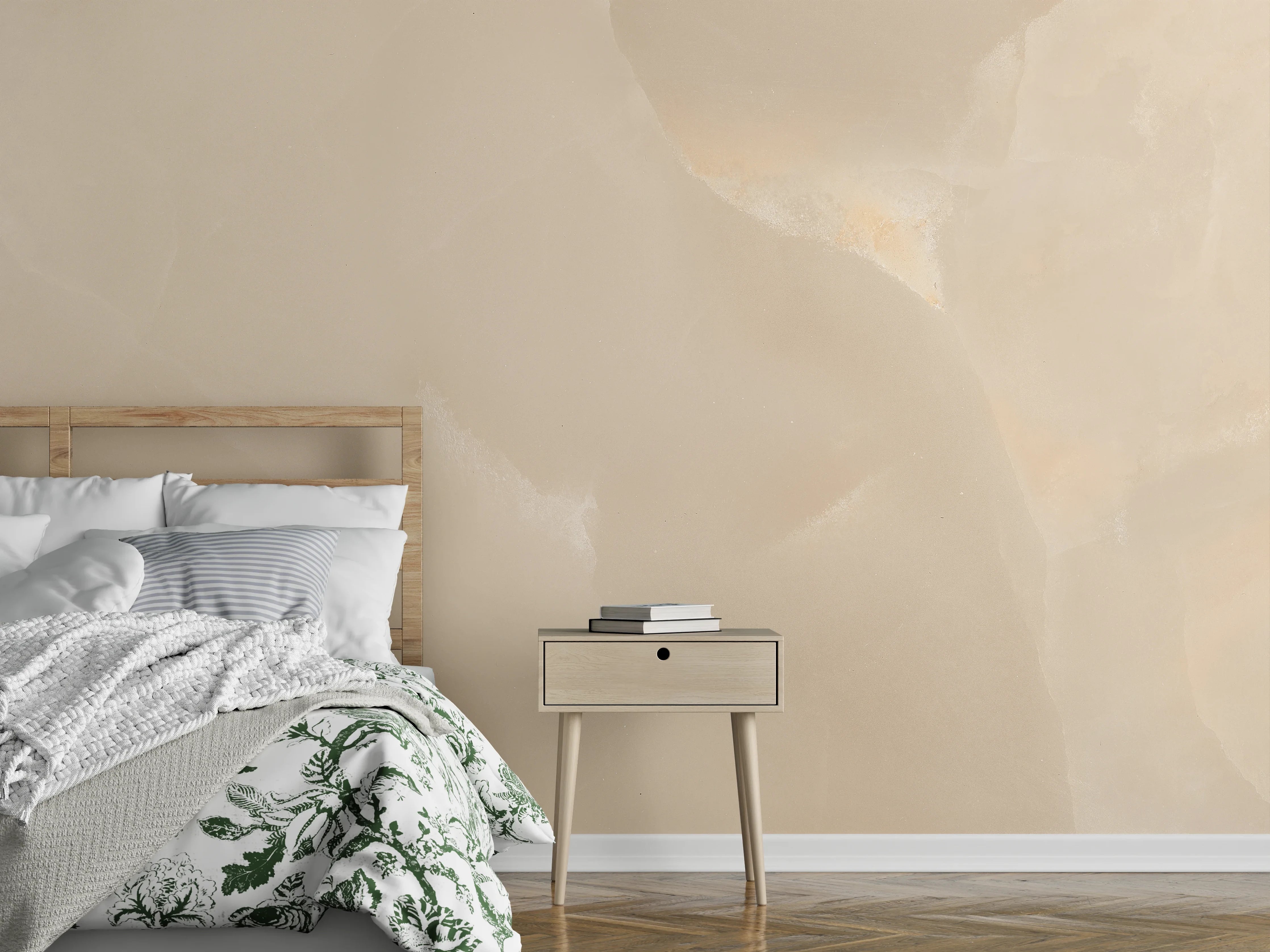 Wandverkleidung Schlafzimmer - Sanfte Onyx-Marmoroptik in Beige