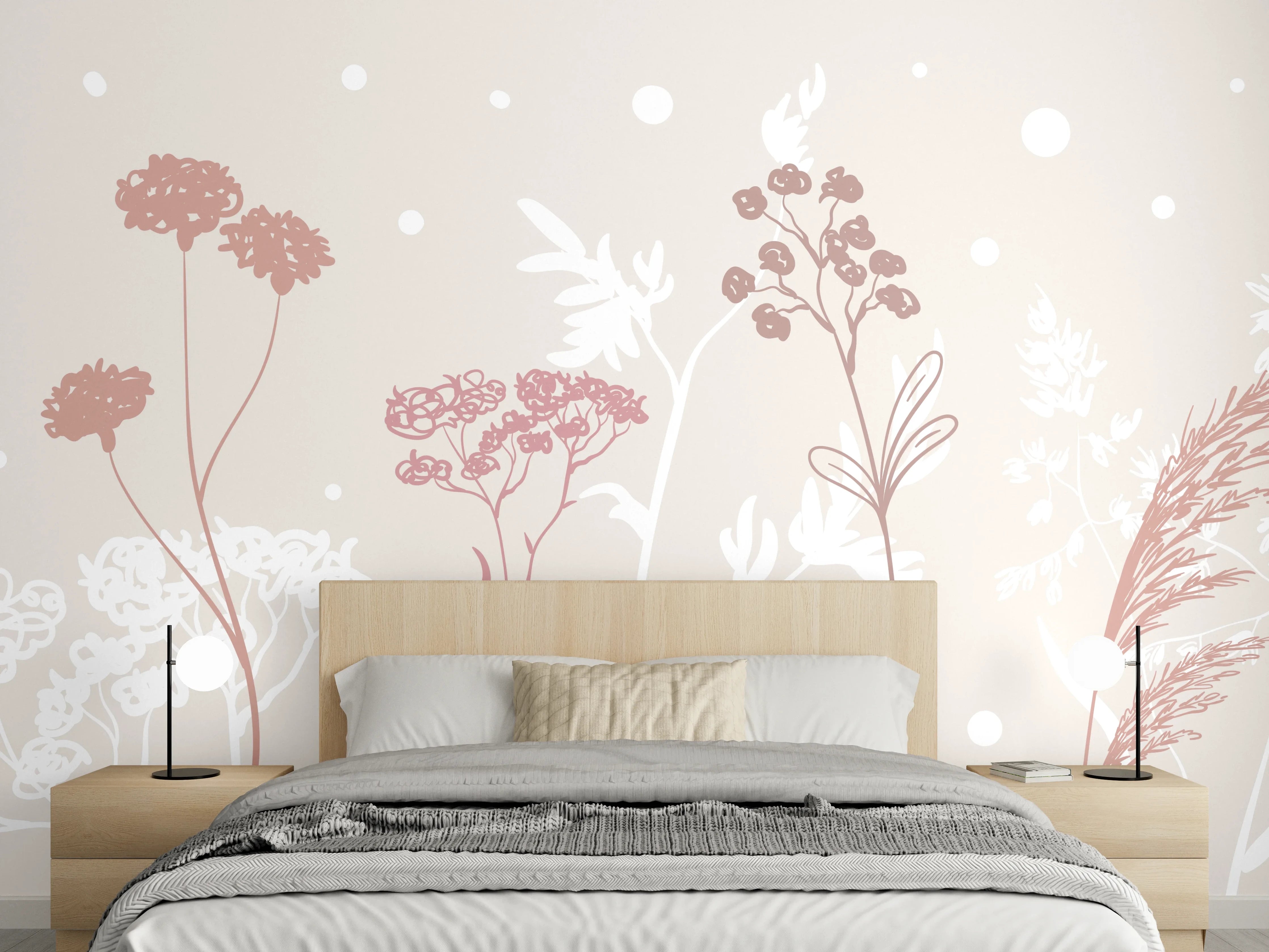 Wandverkleidung Schlafzimmer - Sanfte Pastell-Blumen-Illustration
