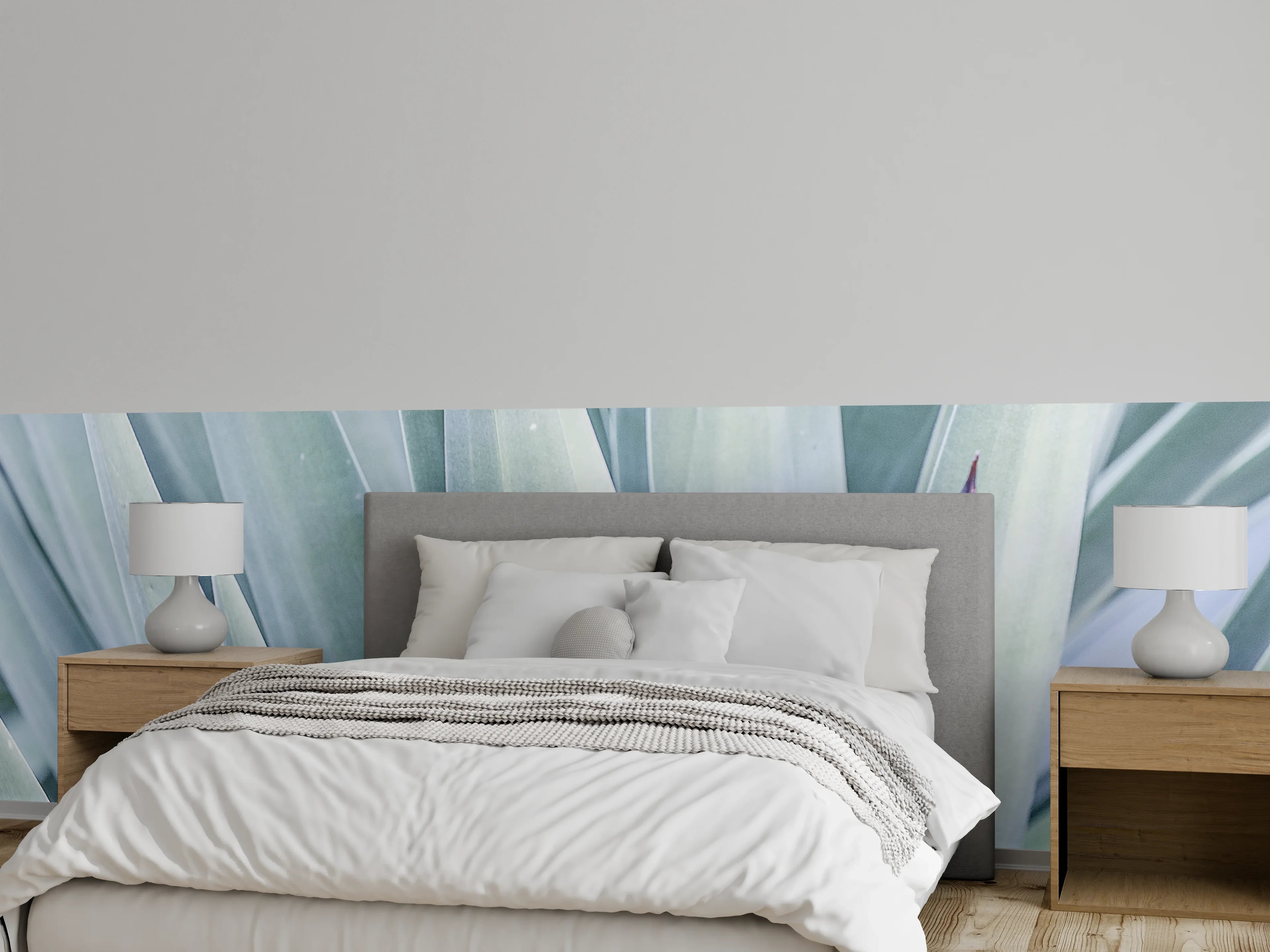 Wandverkleidung Schlafzimmer - Sanfte Pflanzentextur in Pastellweiß