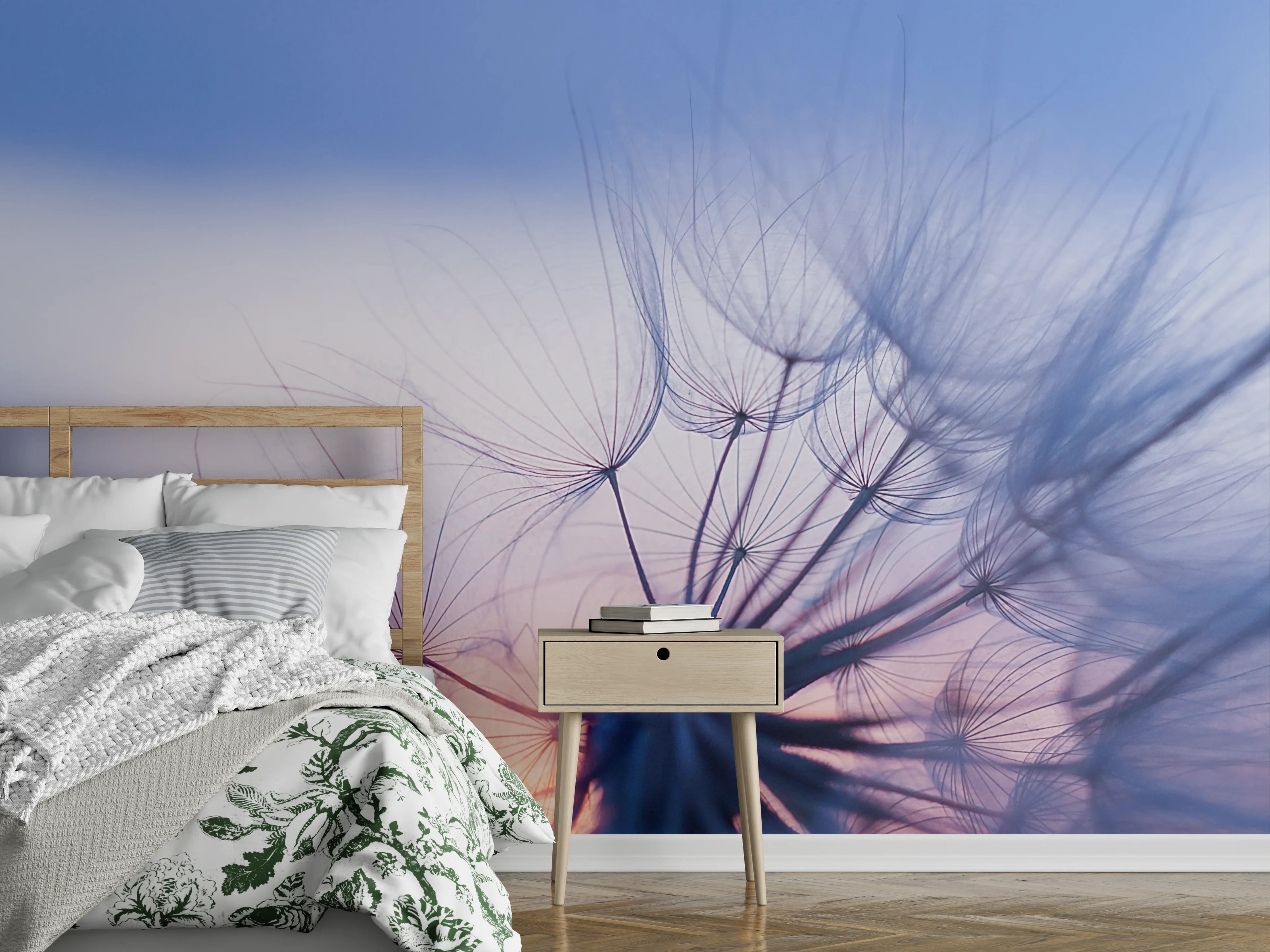 Wandverkleidung Schlafzimmer - Sanfte Pusteblume im Morgenlicht
