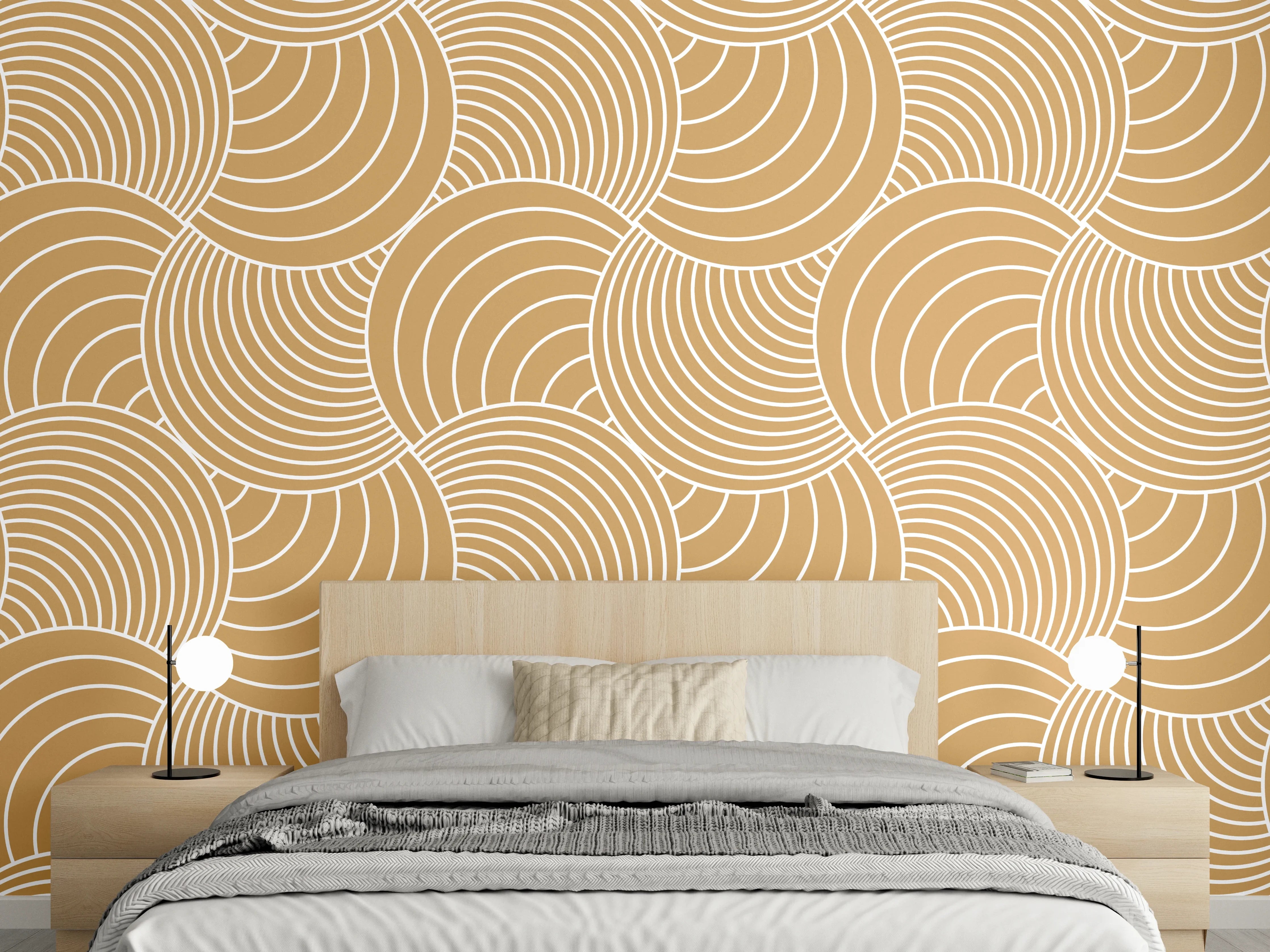 Wandverkleidung Schlafzimmer - Sanfte Wellen in Beige-Grau Wandkunst