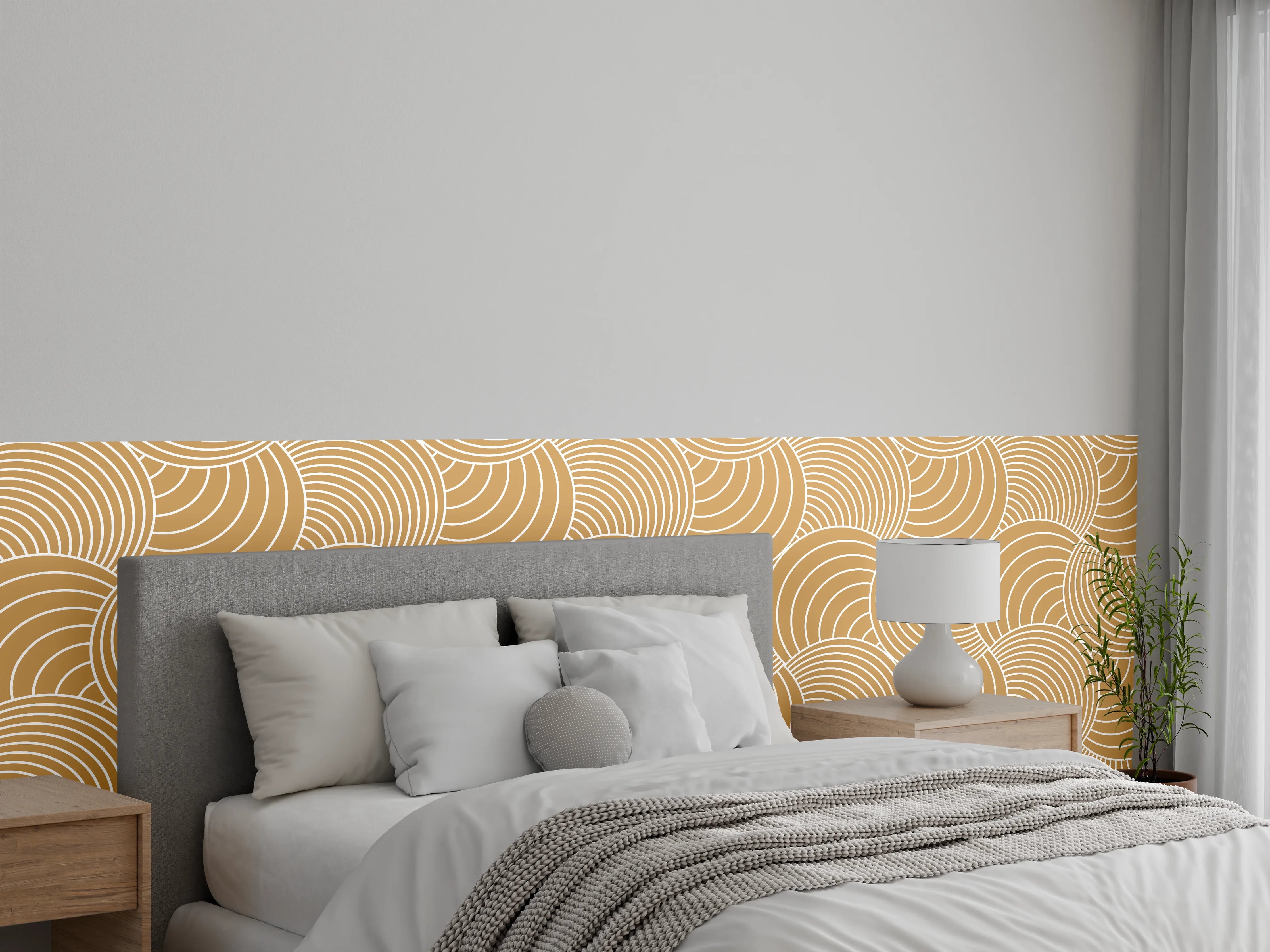 Wandverkleidung Schlafzimmer - Sanfte Wellen in Beige-Grau Wandkunst