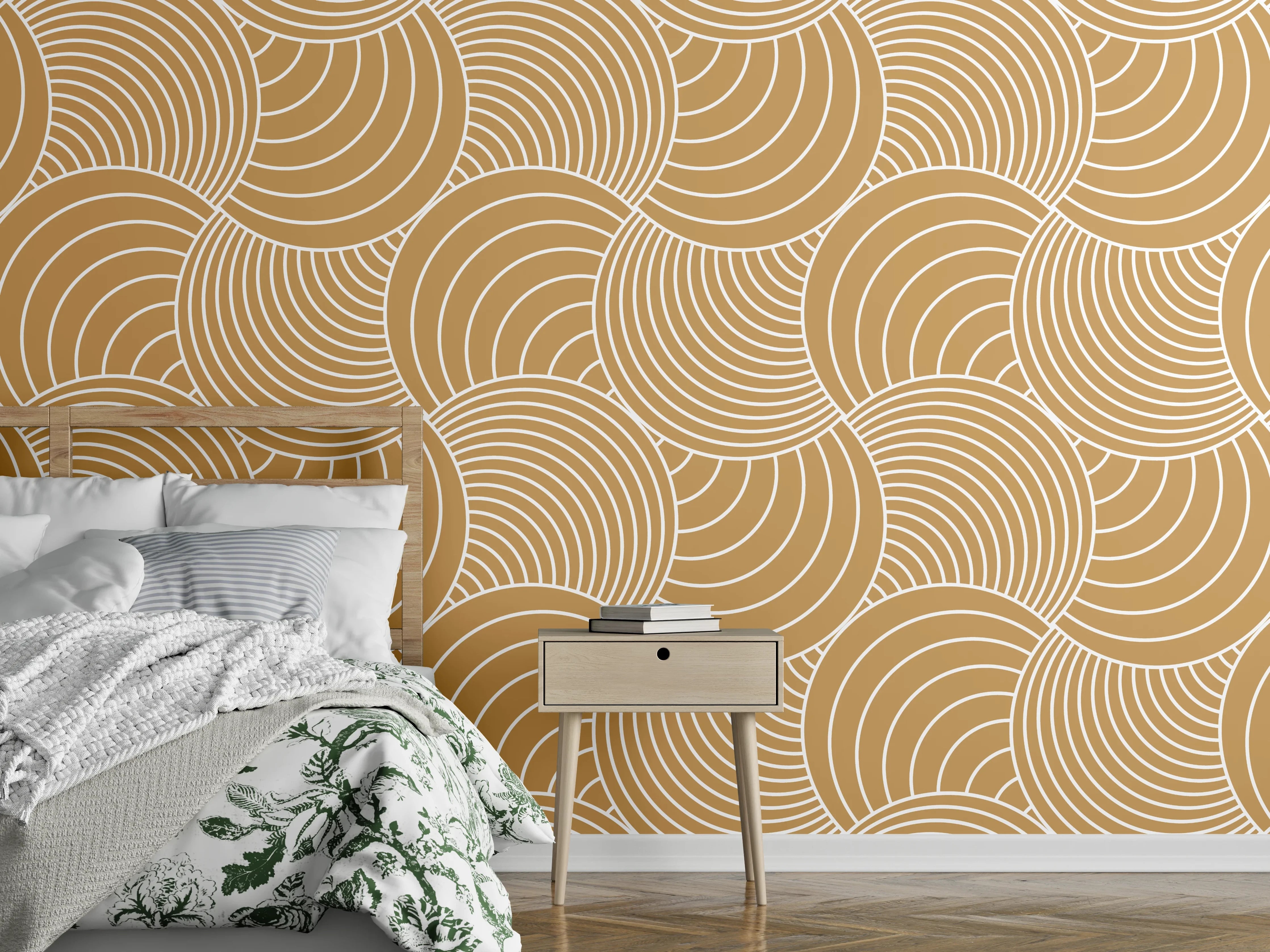 Wandverkleidung Schlafzimmer - Sanfte Wellen in Beige-Grau Wandkunst