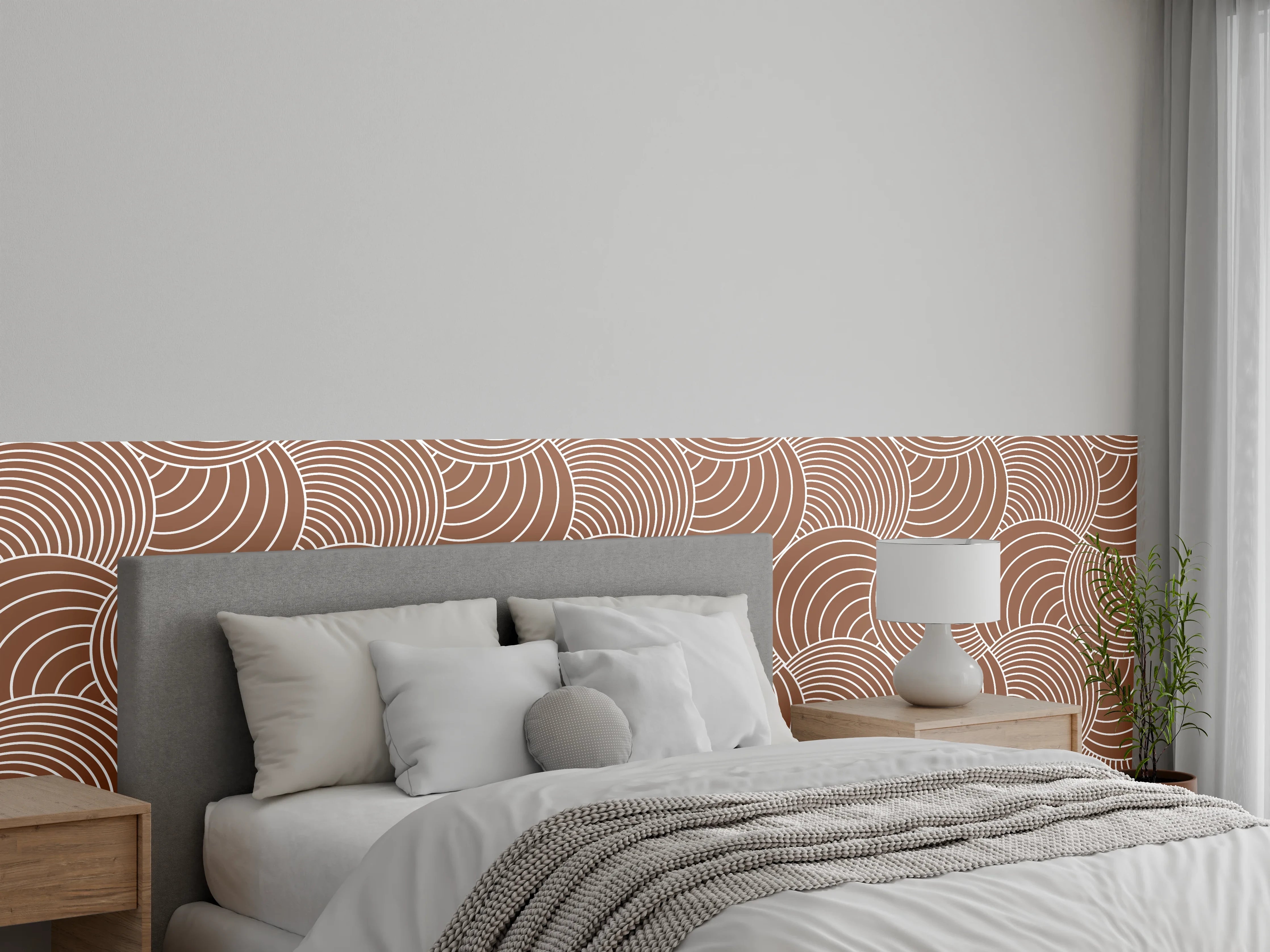 Wandverkleidung Schlafzimmer - Sanfte Wellen in Grau- und Beigetönen