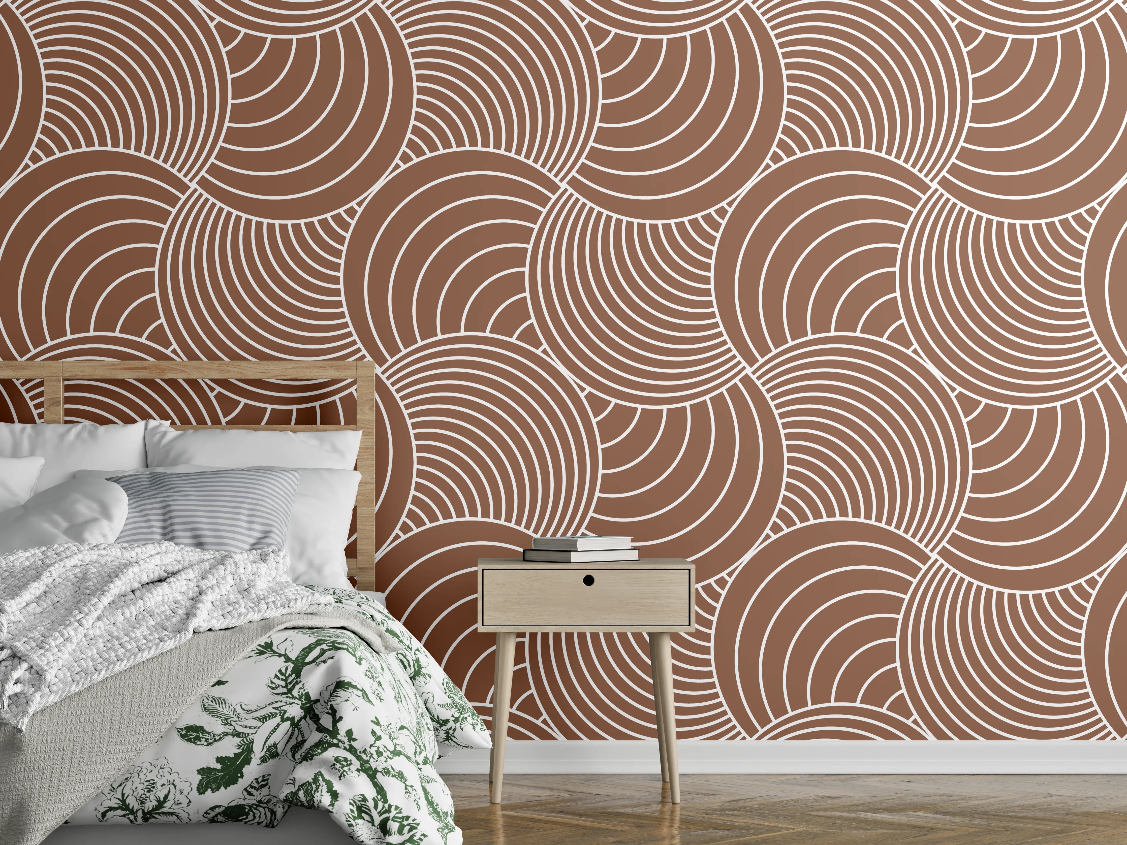 Wandverkleidung Schlafzimmer - Sanfte Wellen in Grau- und Beigetönen