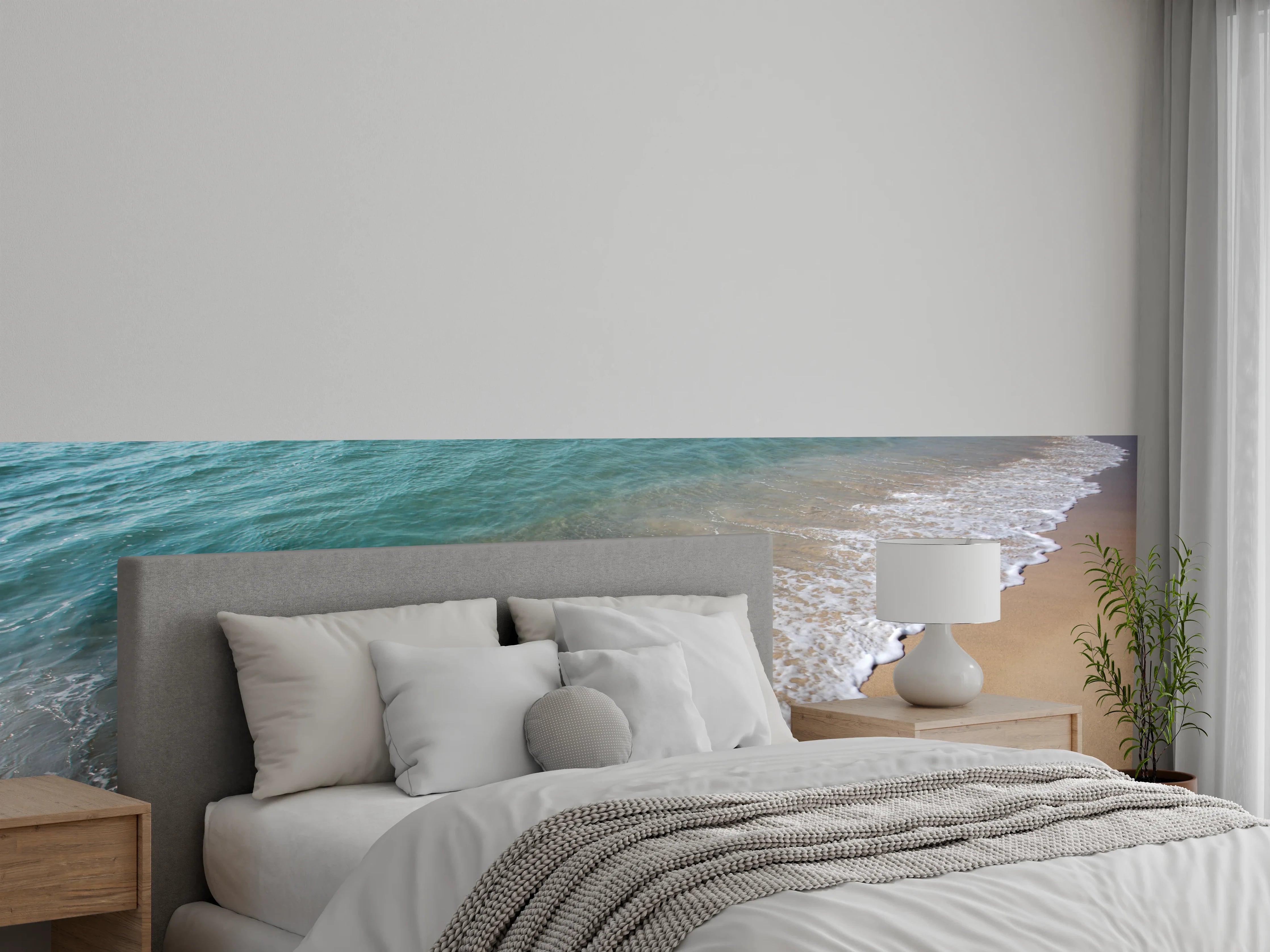 Wandverkleidung Schlafzimmer - Sanfte Wellen: Graue Strandlandschaft