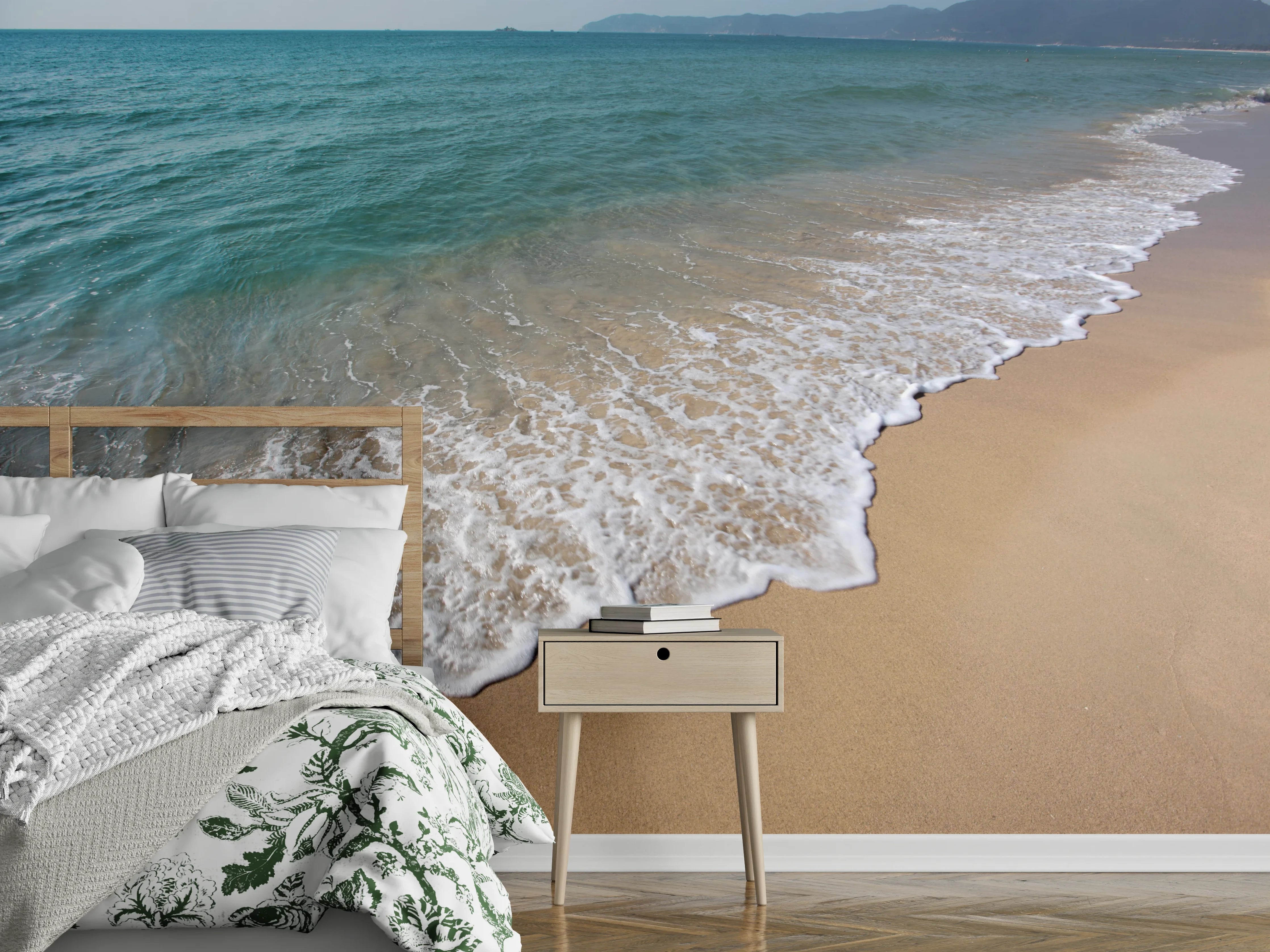 Wandverkleidung Schlafzimmer - Sanfte Wellen: Graue Strandlandschaft