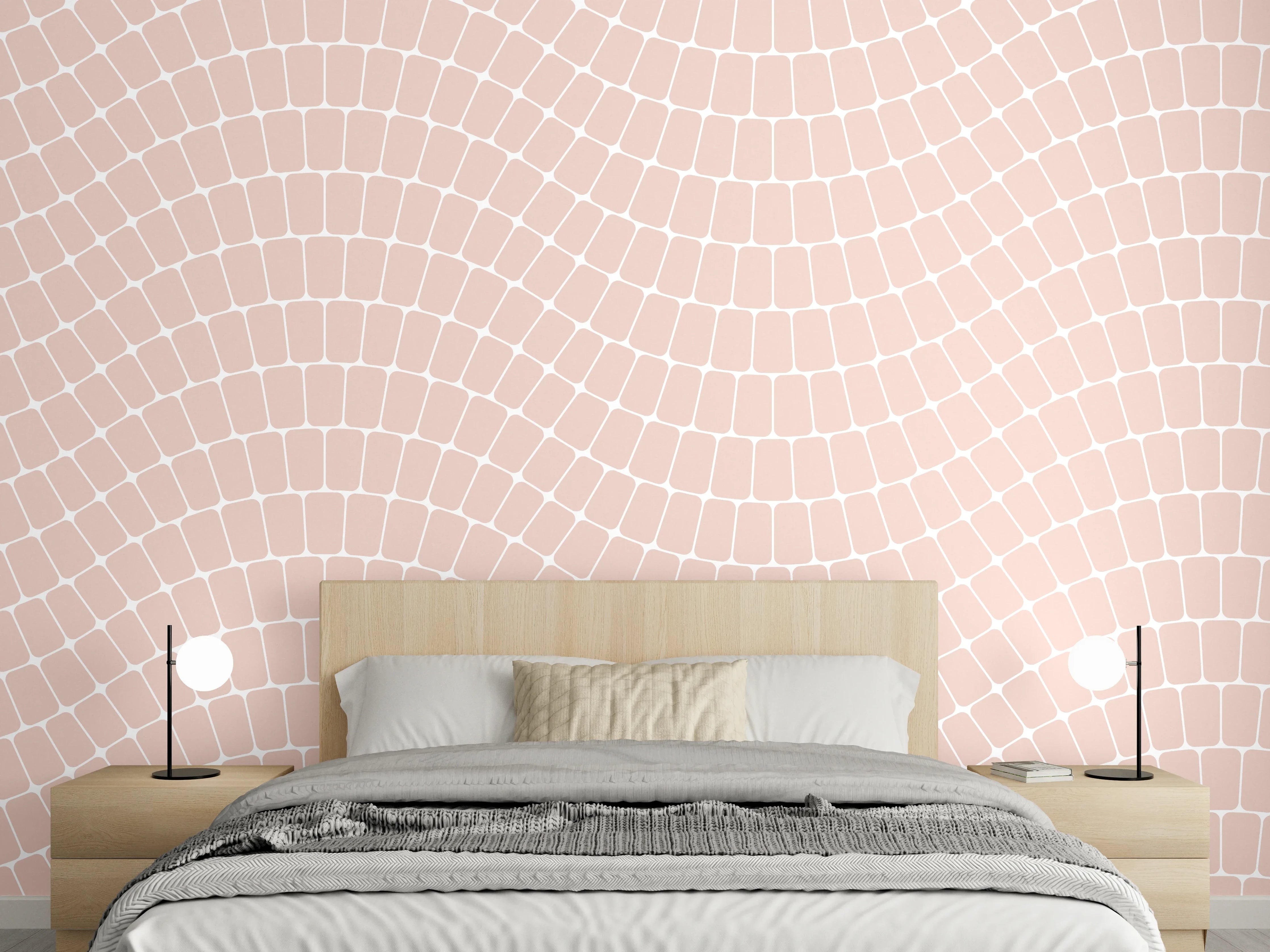 Wandverkleidung Schlafzimmer - Sanfte Wellenlinien auf Rosé-Mosaik