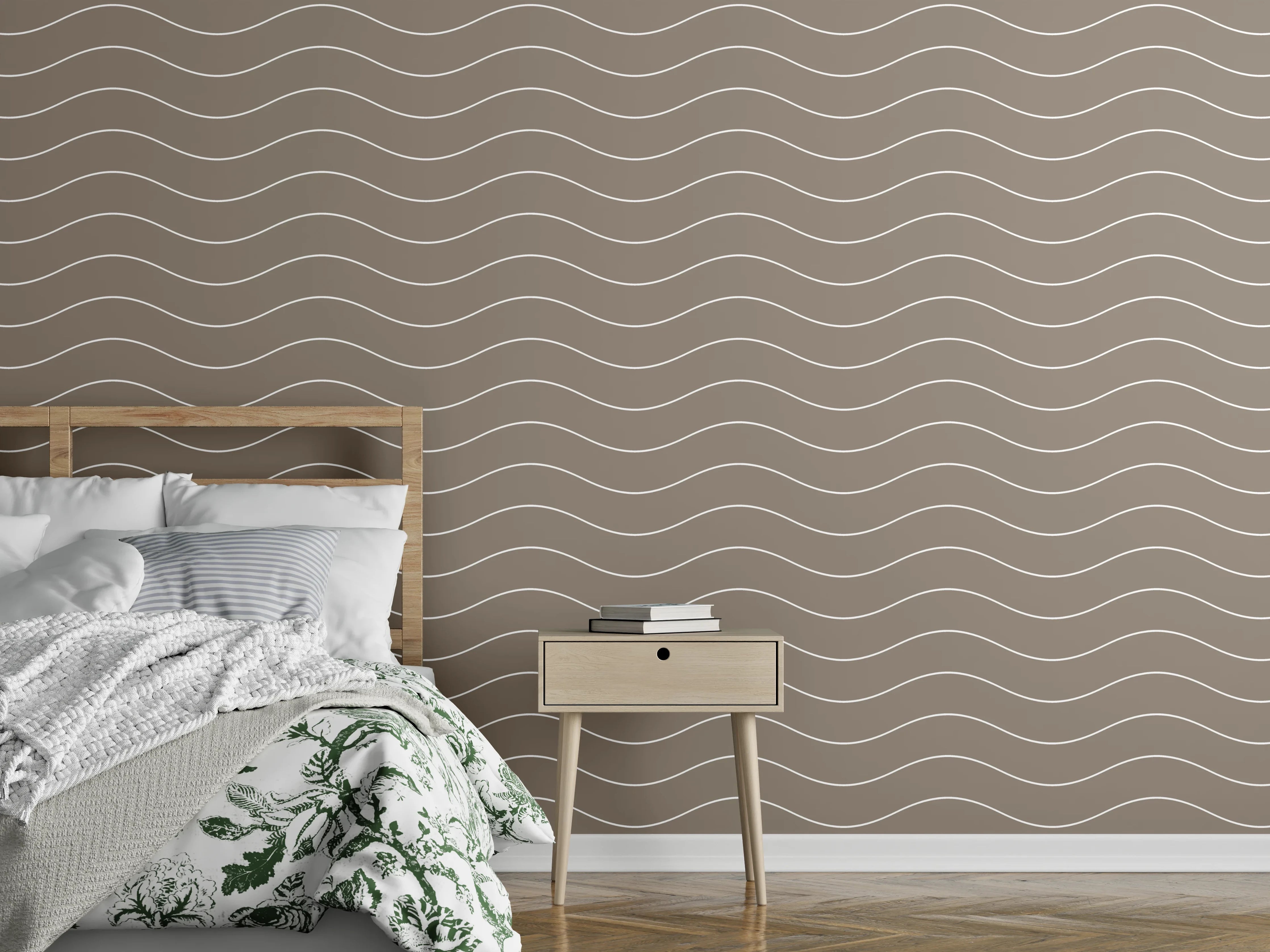 Wandverkleidung Schlafzimmer - Sanfte Wellenlinien in Beige